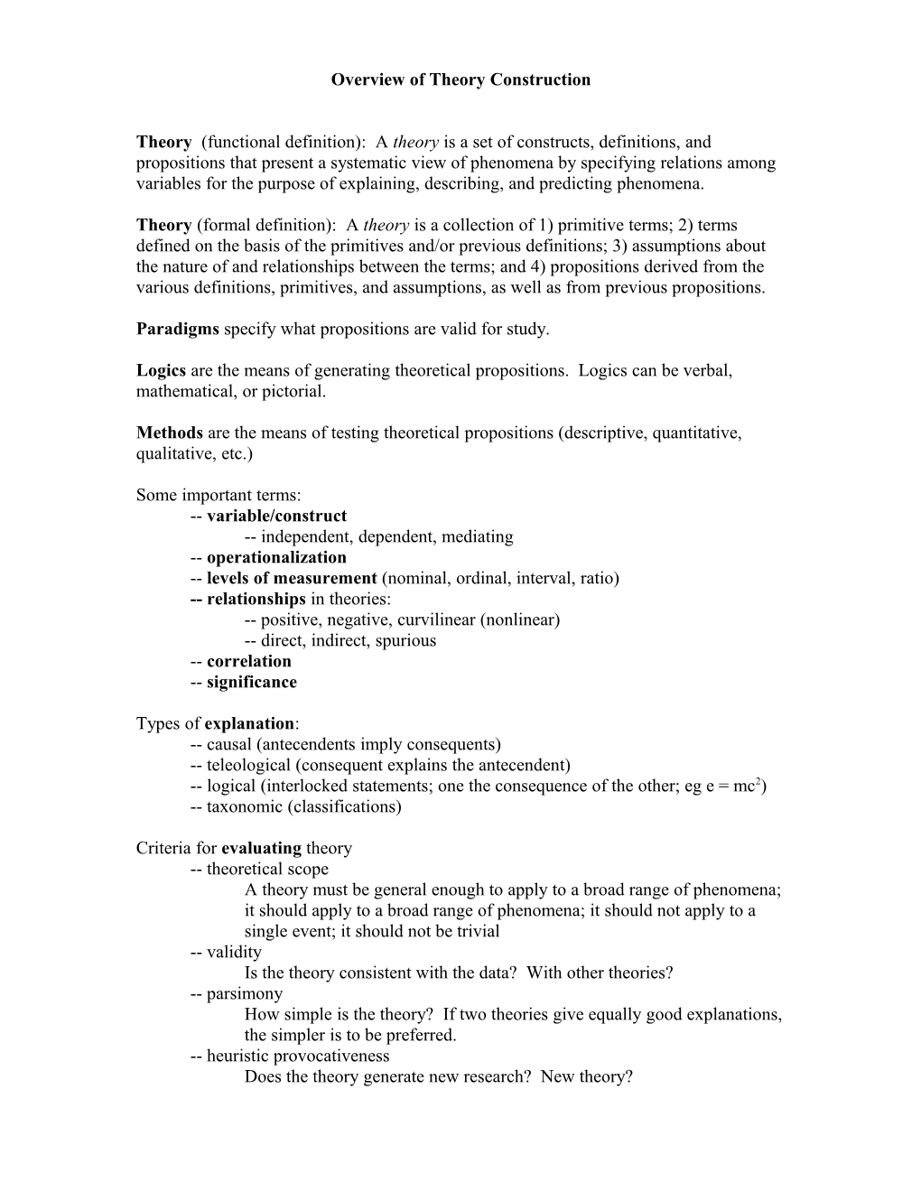 Overview of Theory Construction