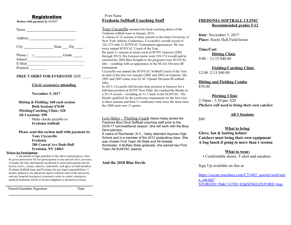 Suny Geneseo Softball Clinic