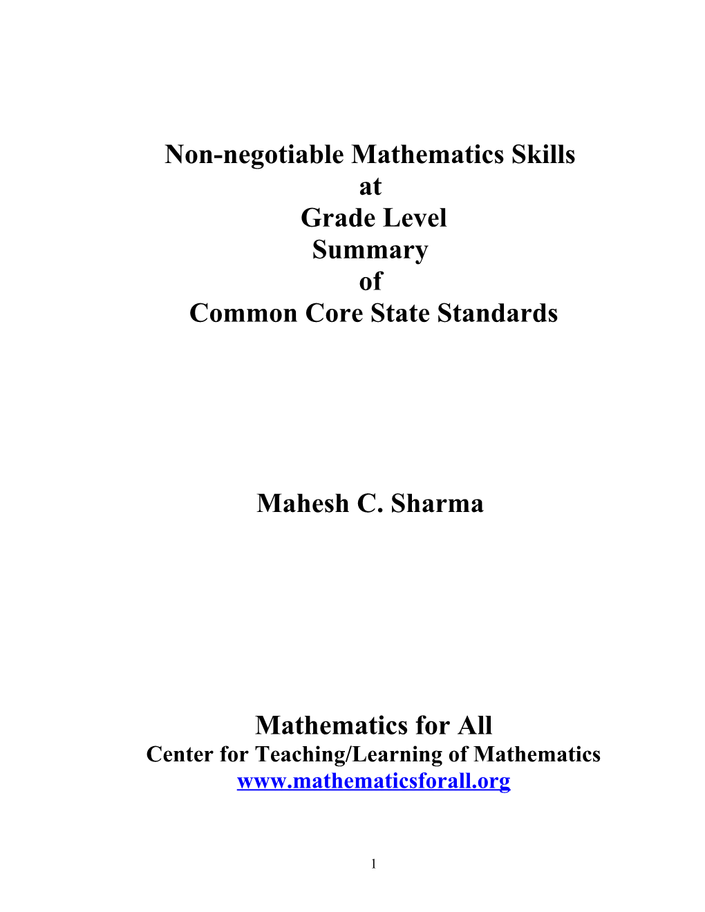 Non-Negotiable Mathematics Skills
