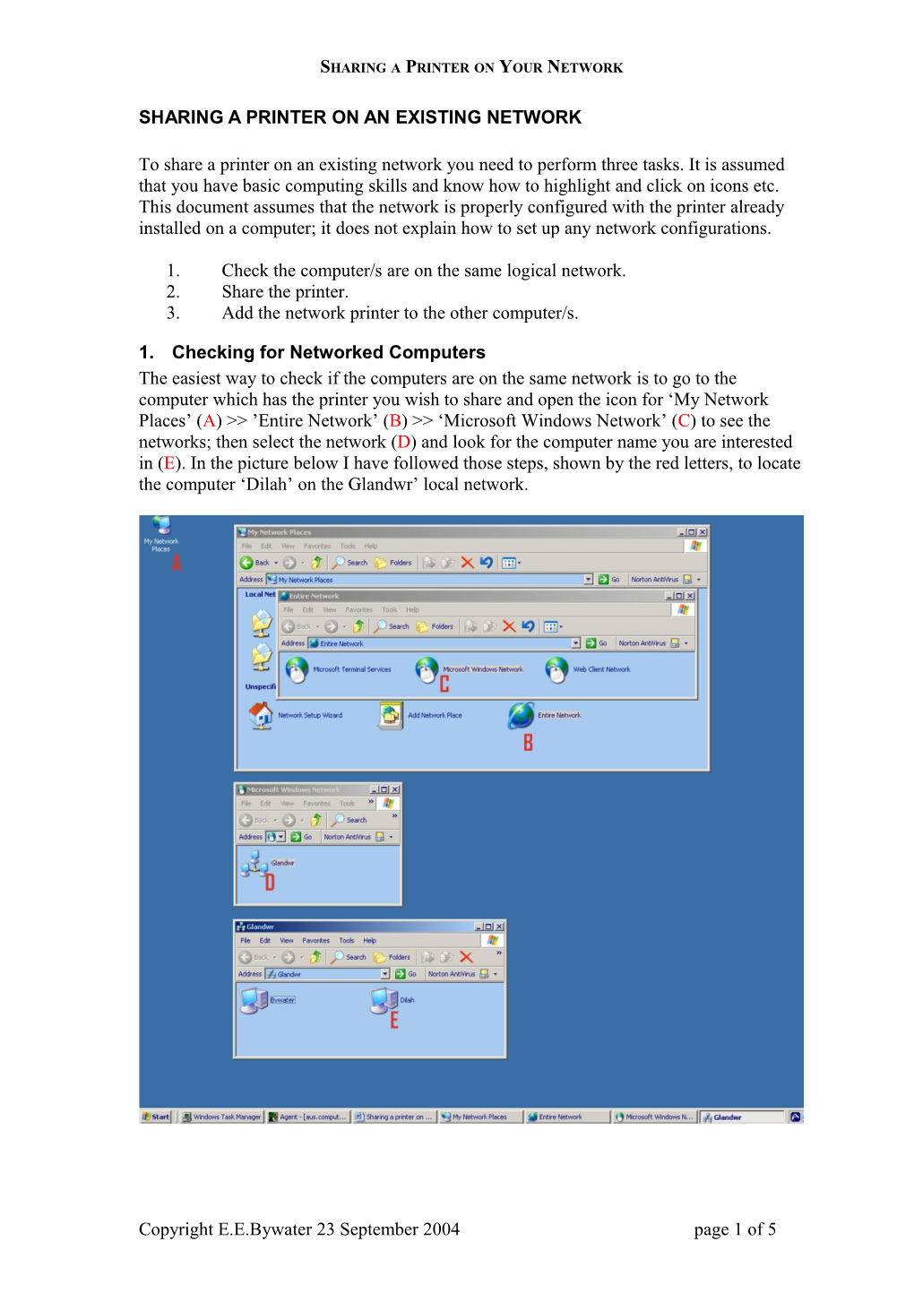 Sharing a Printer on an Existing Local Area Network