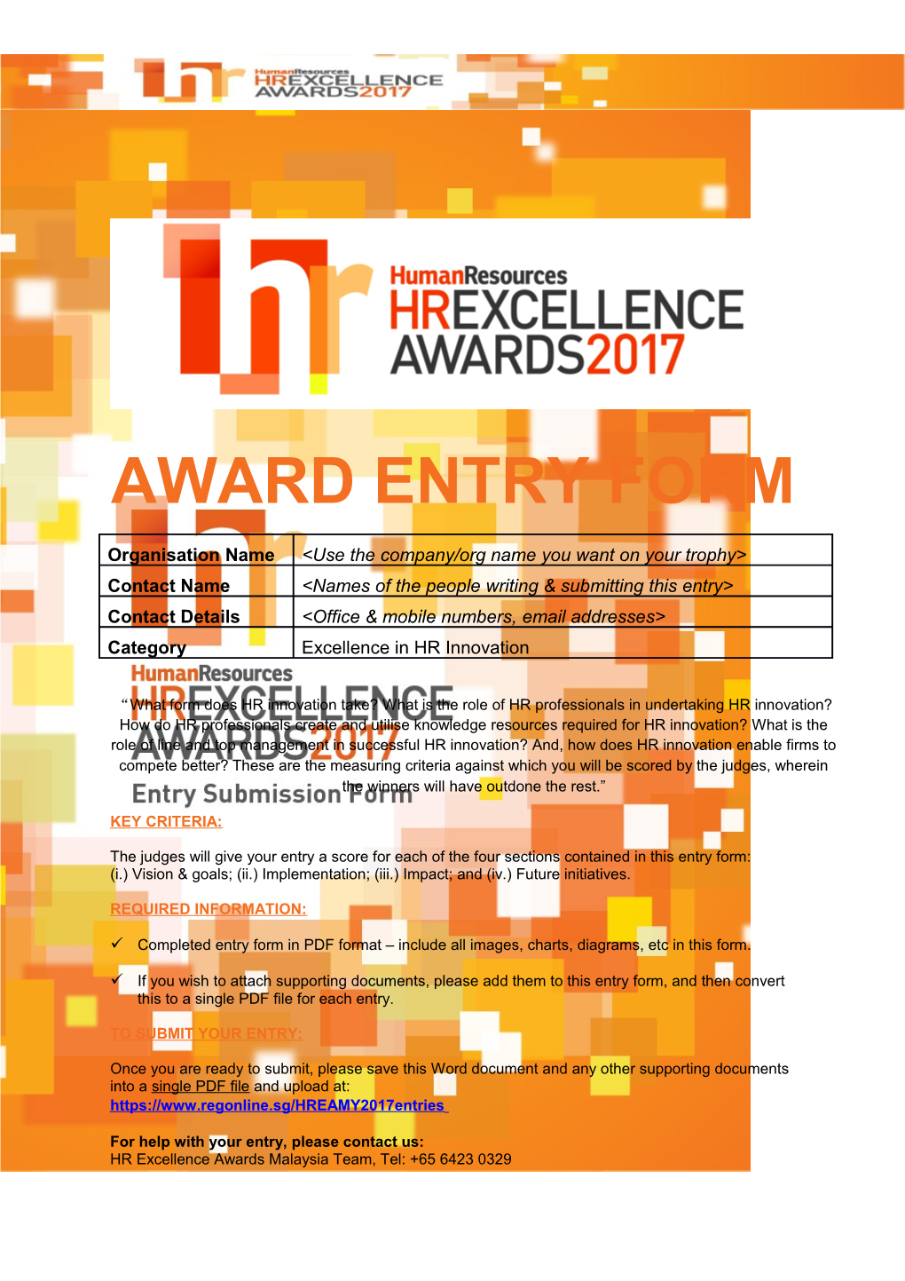 Award Entry Form