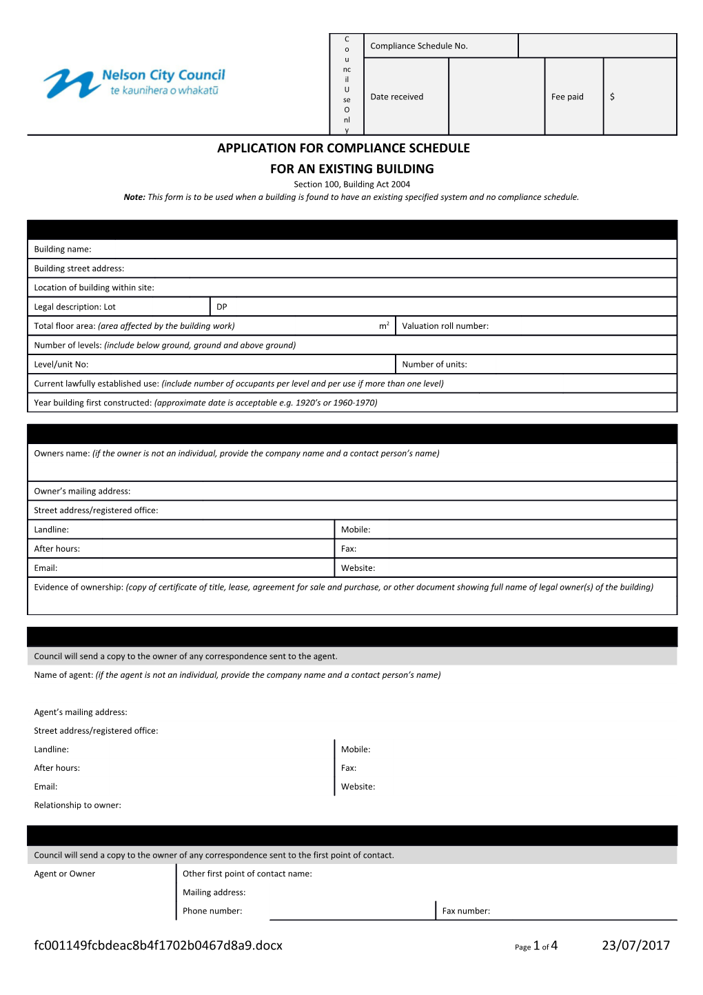 BAM 017 Application for Compliance Schedule for an Existing Building (A1801279)Page 1 Of
