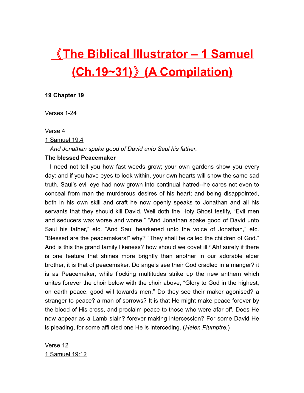 The Biblical Illustrator 1 Samuel (Ch.19 31) (A Compilation)