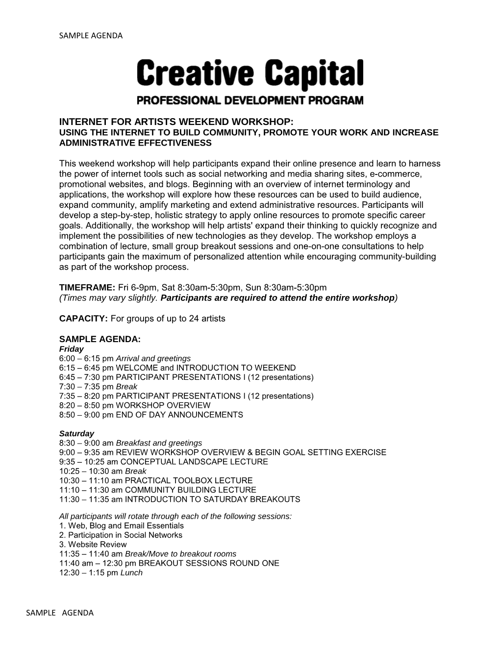 Creative Capital Sample Agenda