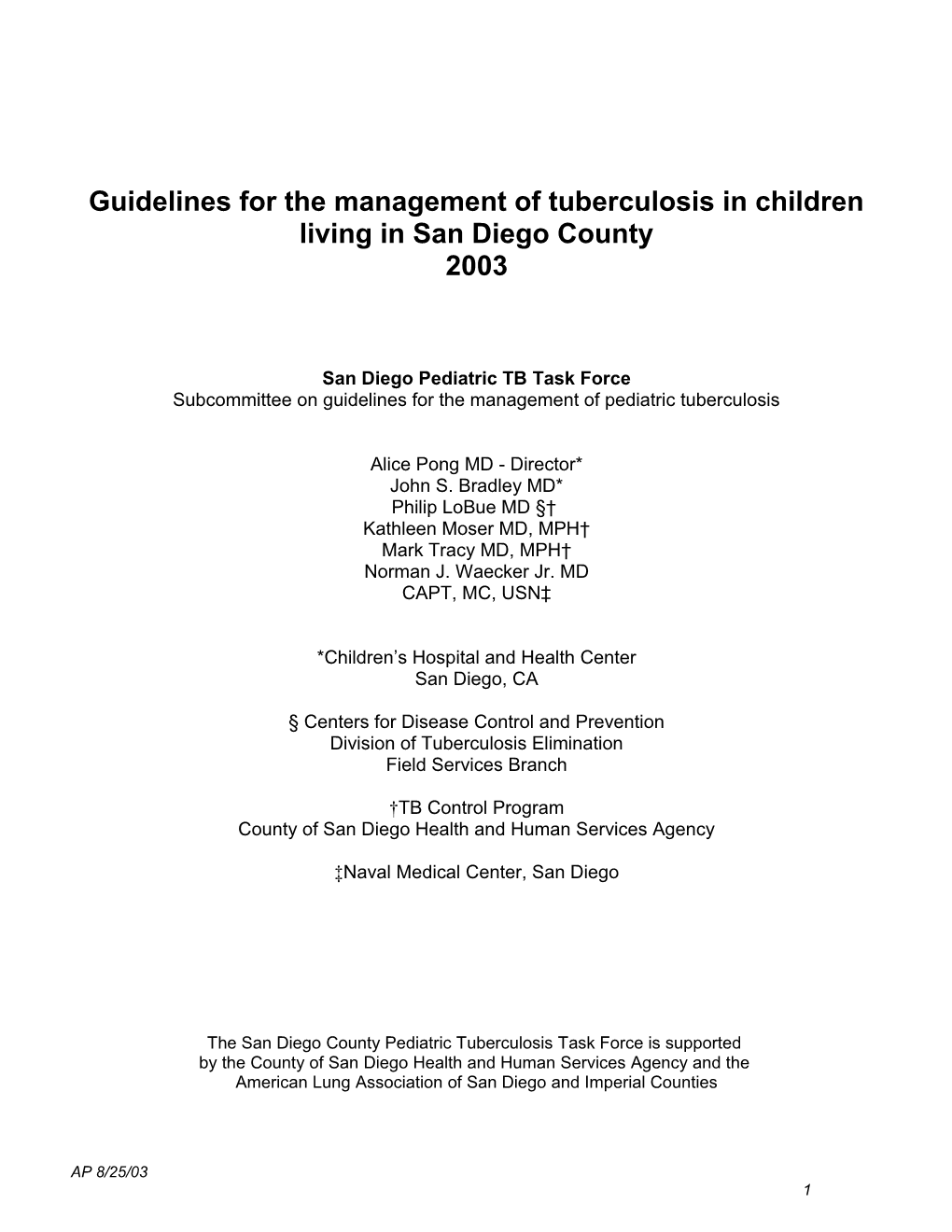 Pediatric Tuberculosis Strategic Plan