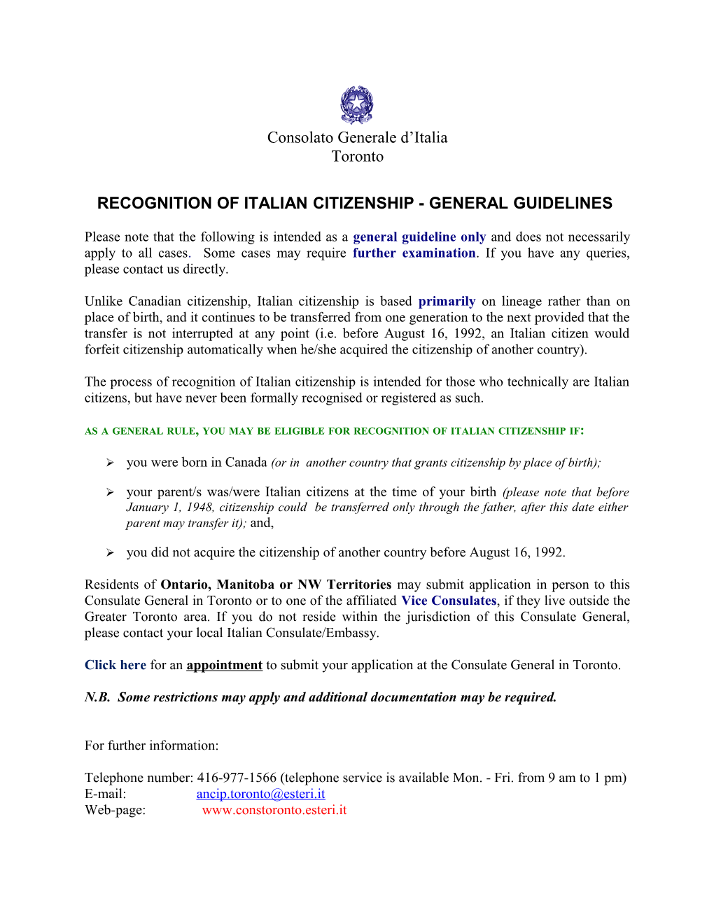 Recognition of Italian Citizenship - General Guidelines s1