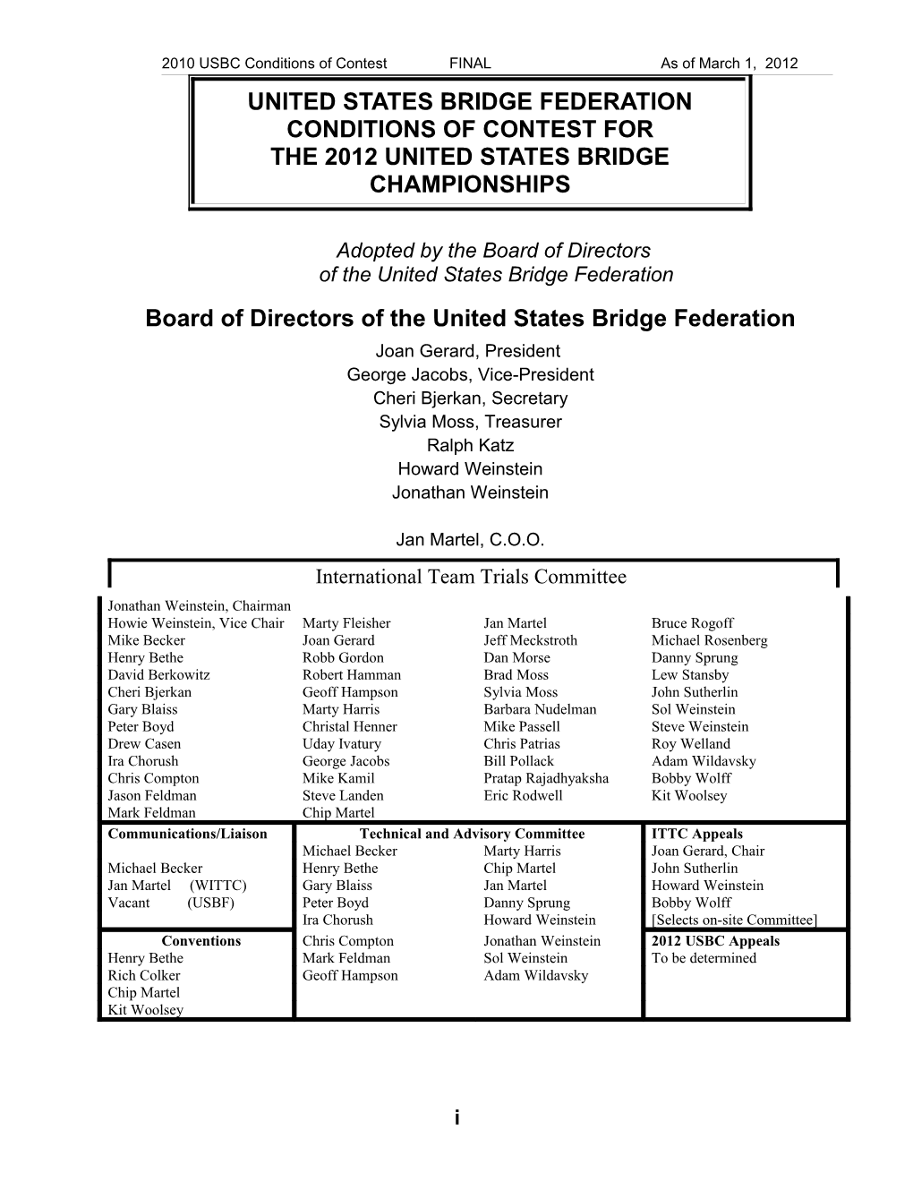 2010 USBC Conditions of Contest