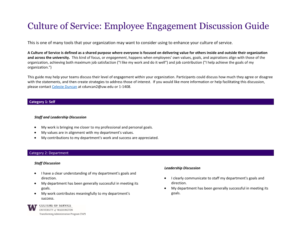 Culture of Service: Employee Engagement Discussion Guide