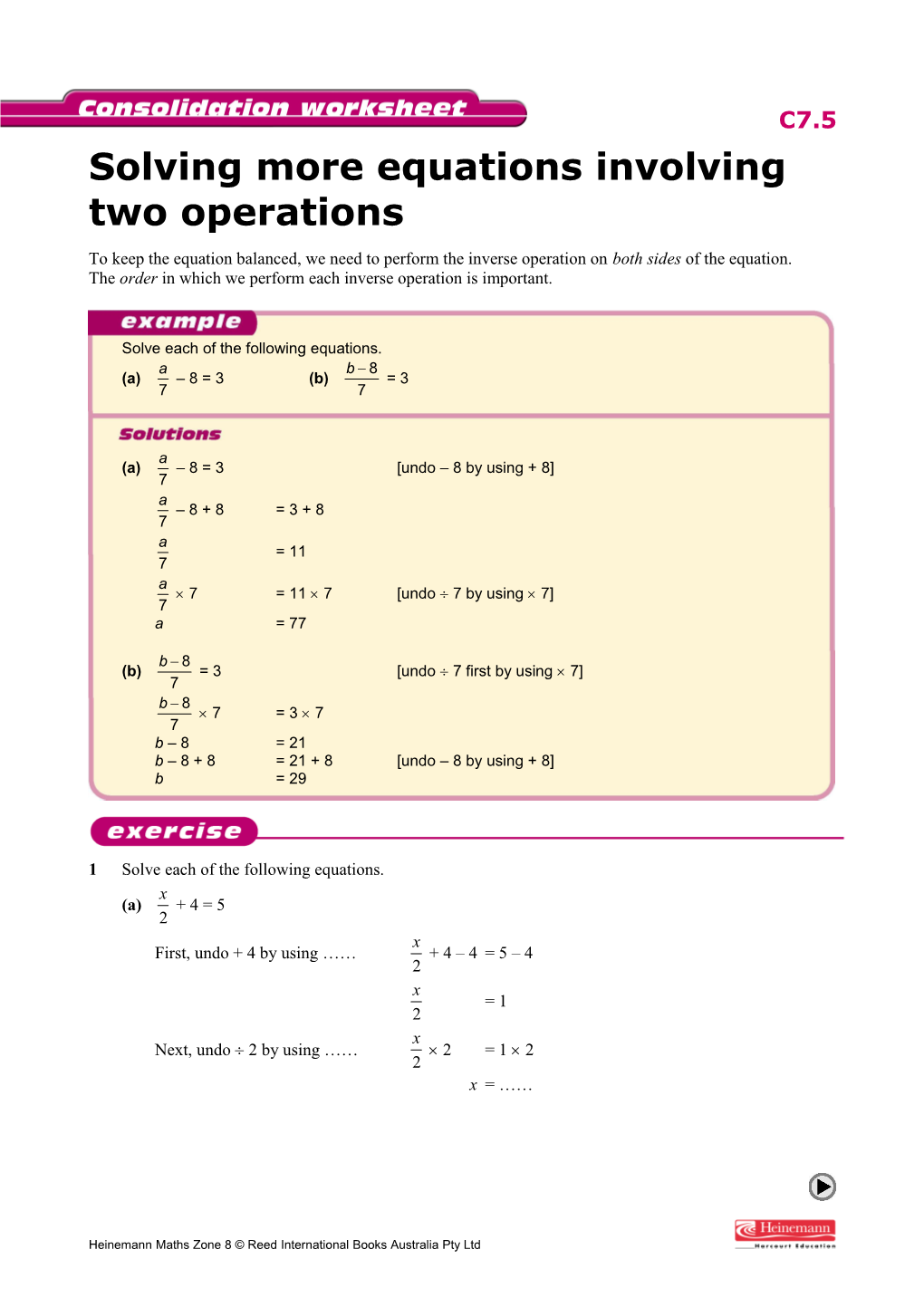 Solving More Equations Involving Two Operations