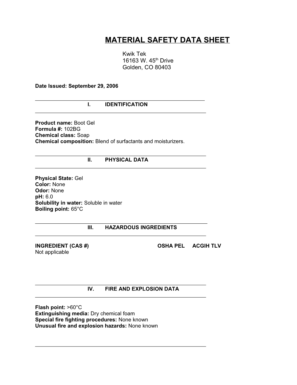 Material Safety Data Sheet s64