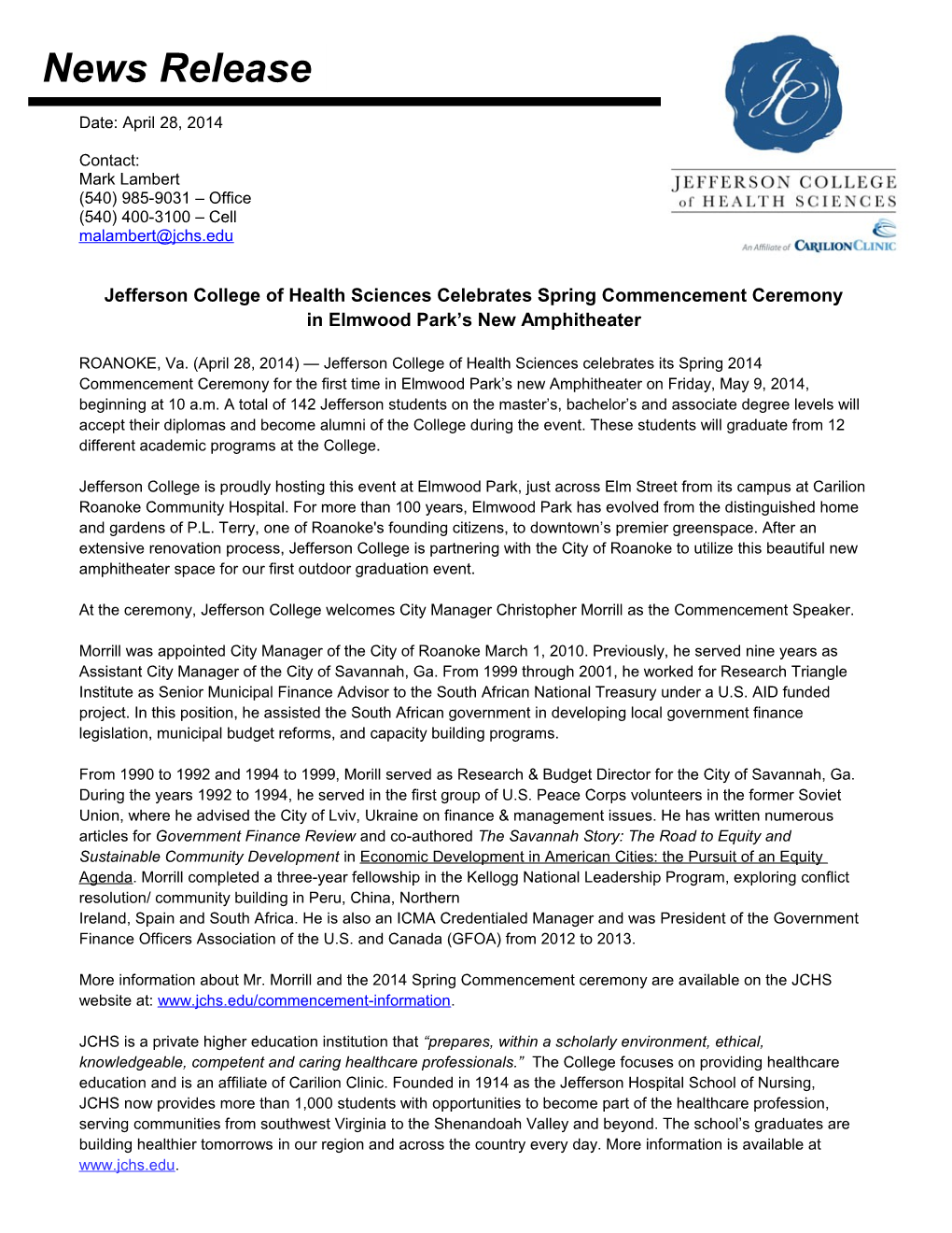 Jefferson College of Health Sciences Celebrates Spring Commencement Ceremony