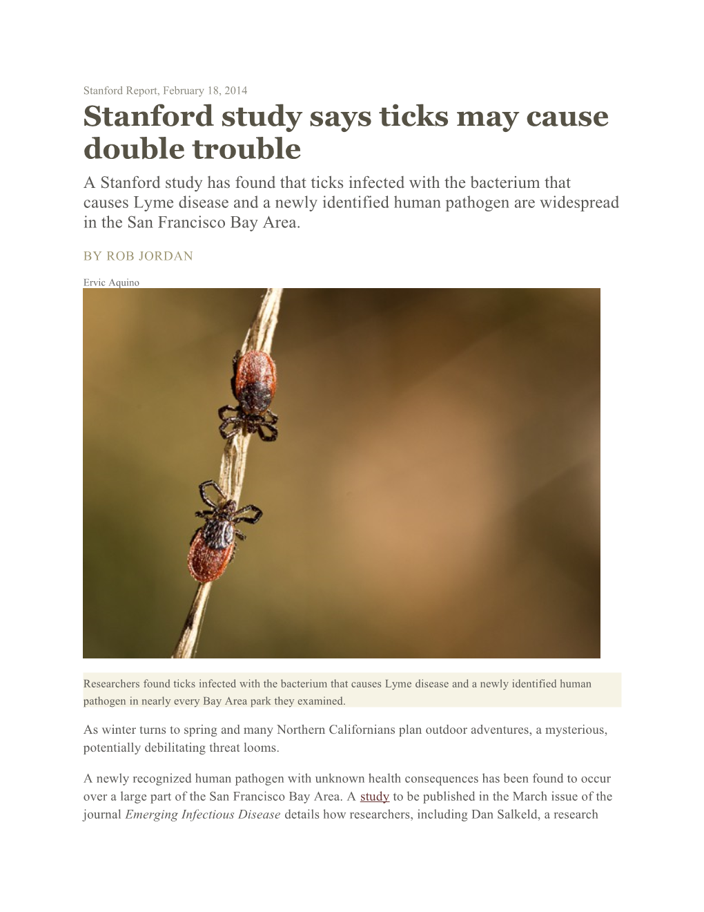 Stanford Study Says Ticks May Cause Double Trouble