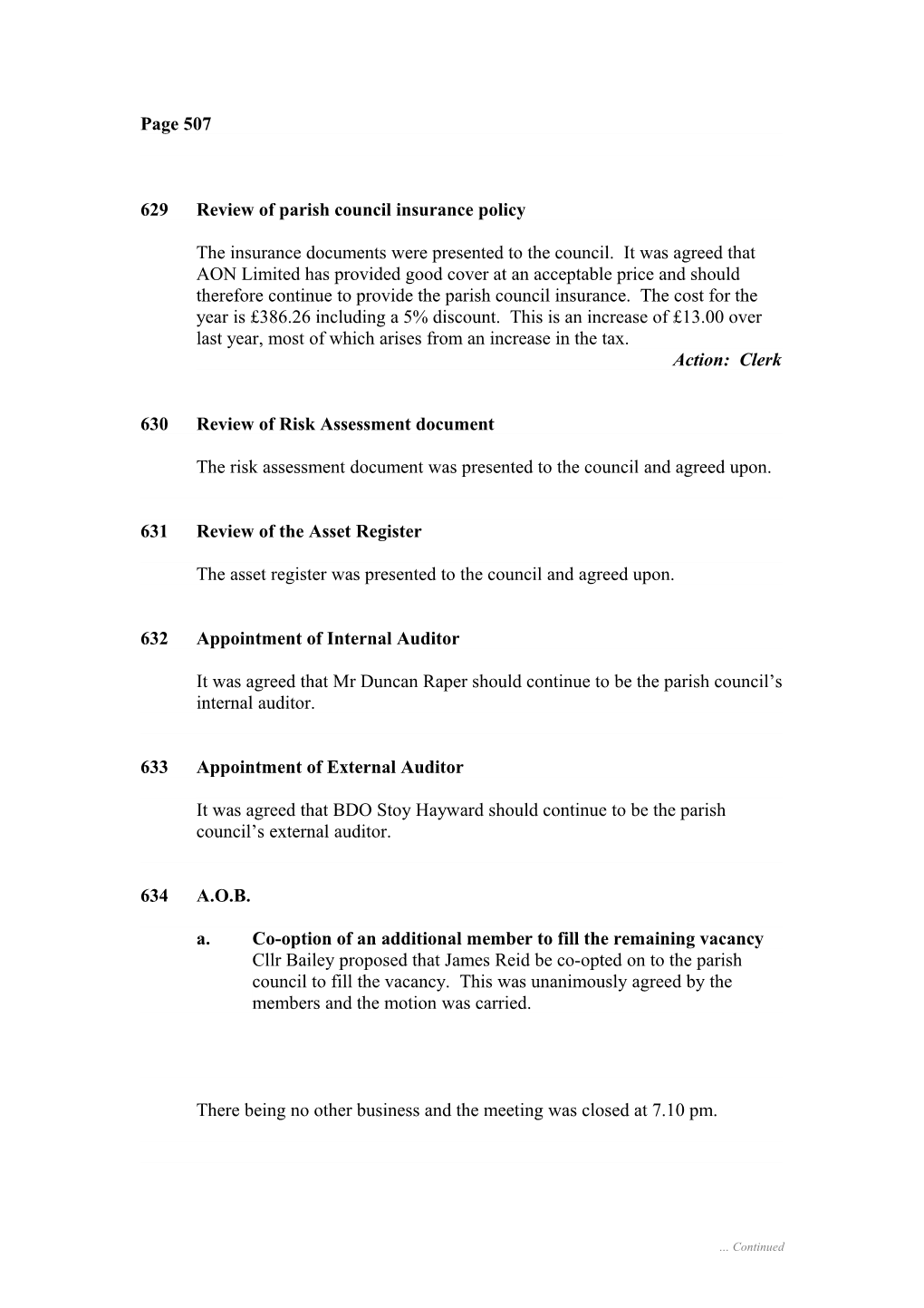 Minutes of the Annual Meeting of Hanwell Parish Council