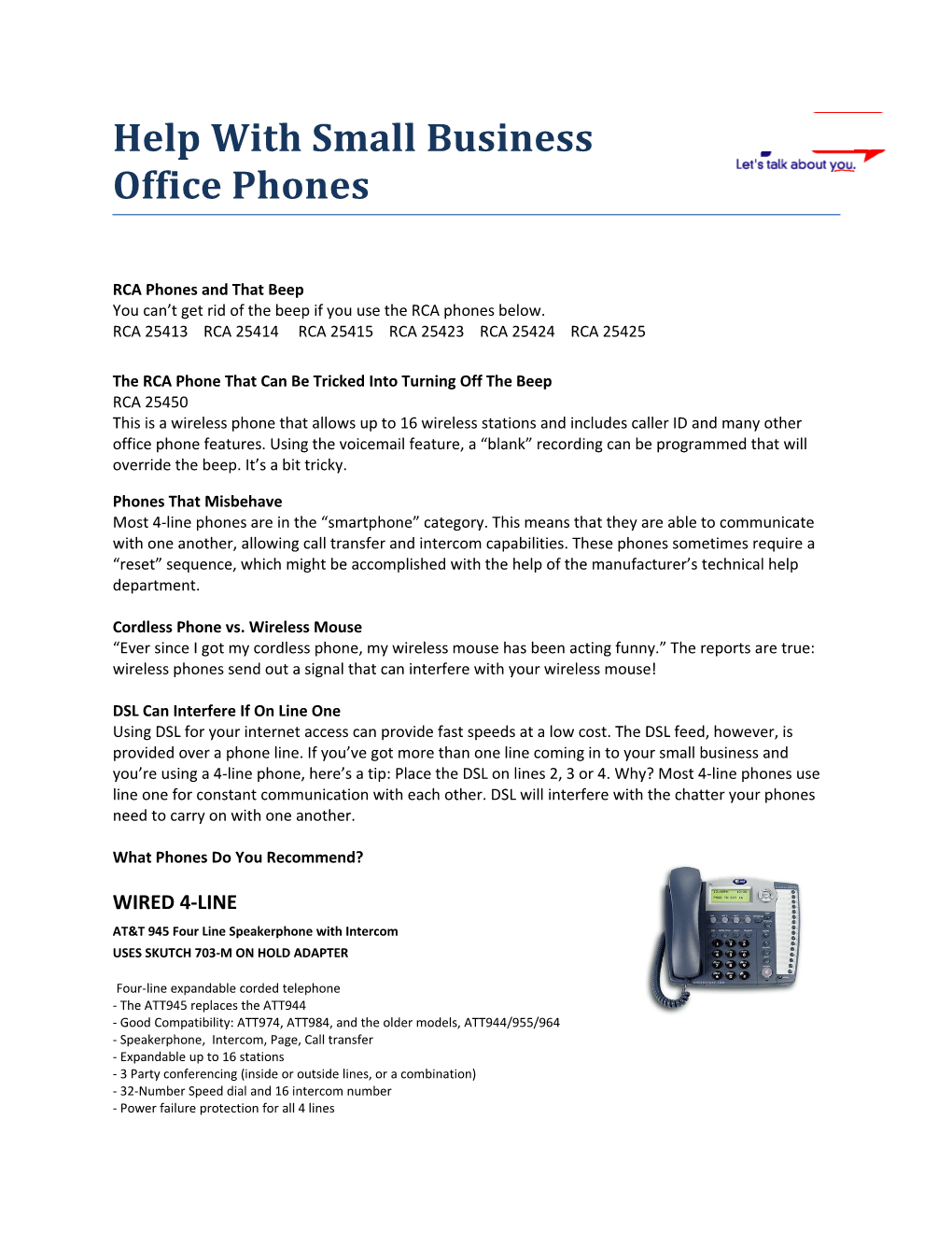 Help with Small Business Office Phones