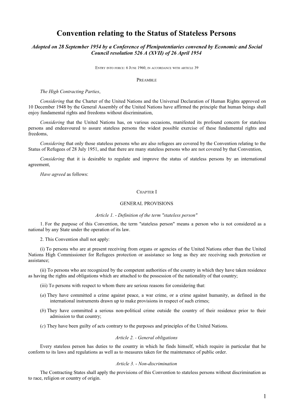 Convention Relating to the Status of Stateless Persons