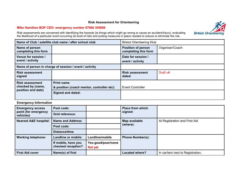 Risk Assessment for Orienteering