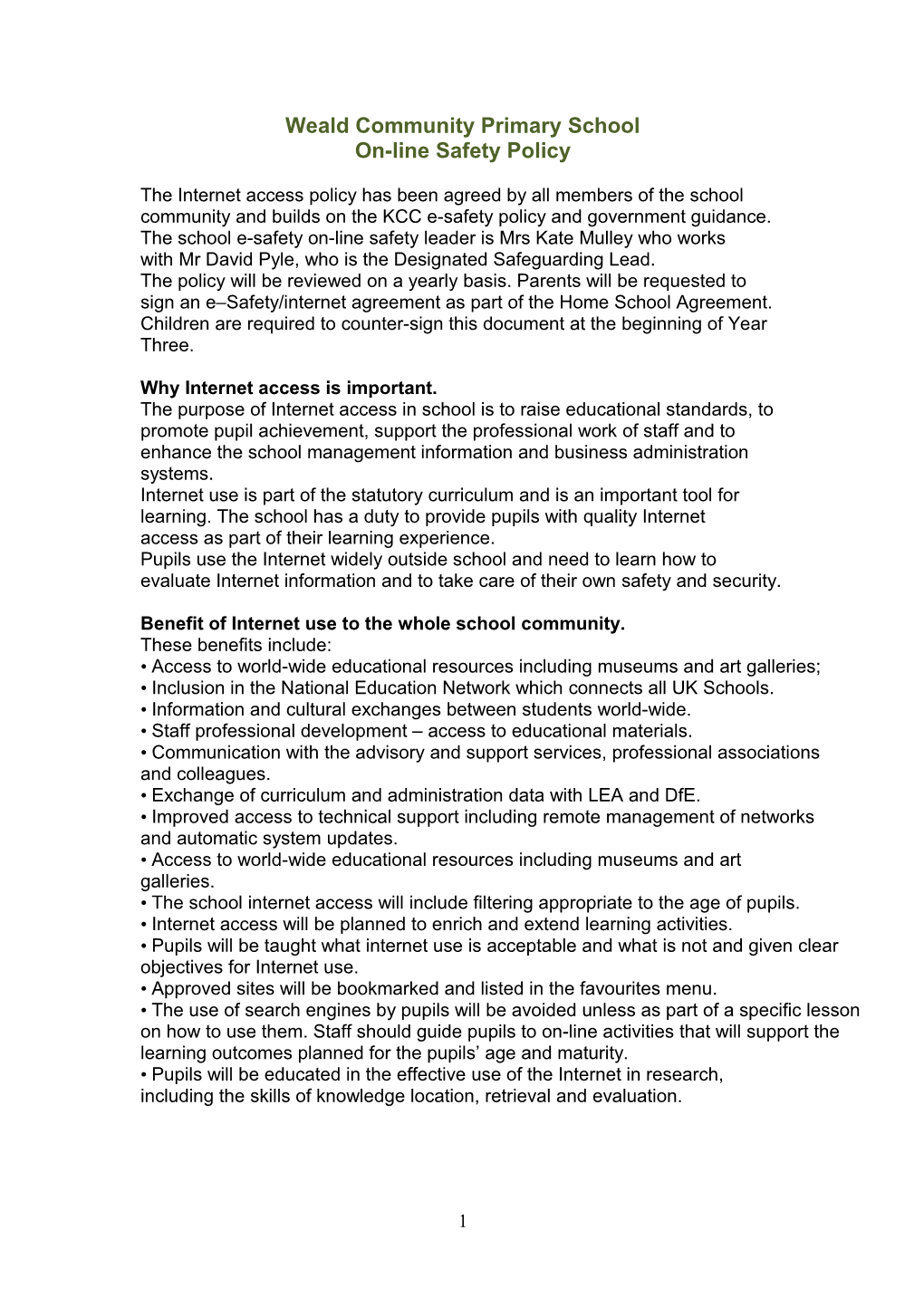 Weald Community Primary School: E-Safety Policy