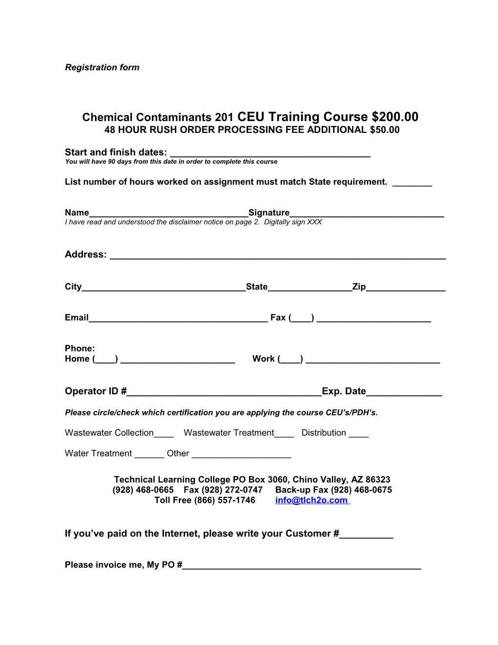 Chemical Contaminants 201CEU Training Course $200.00
