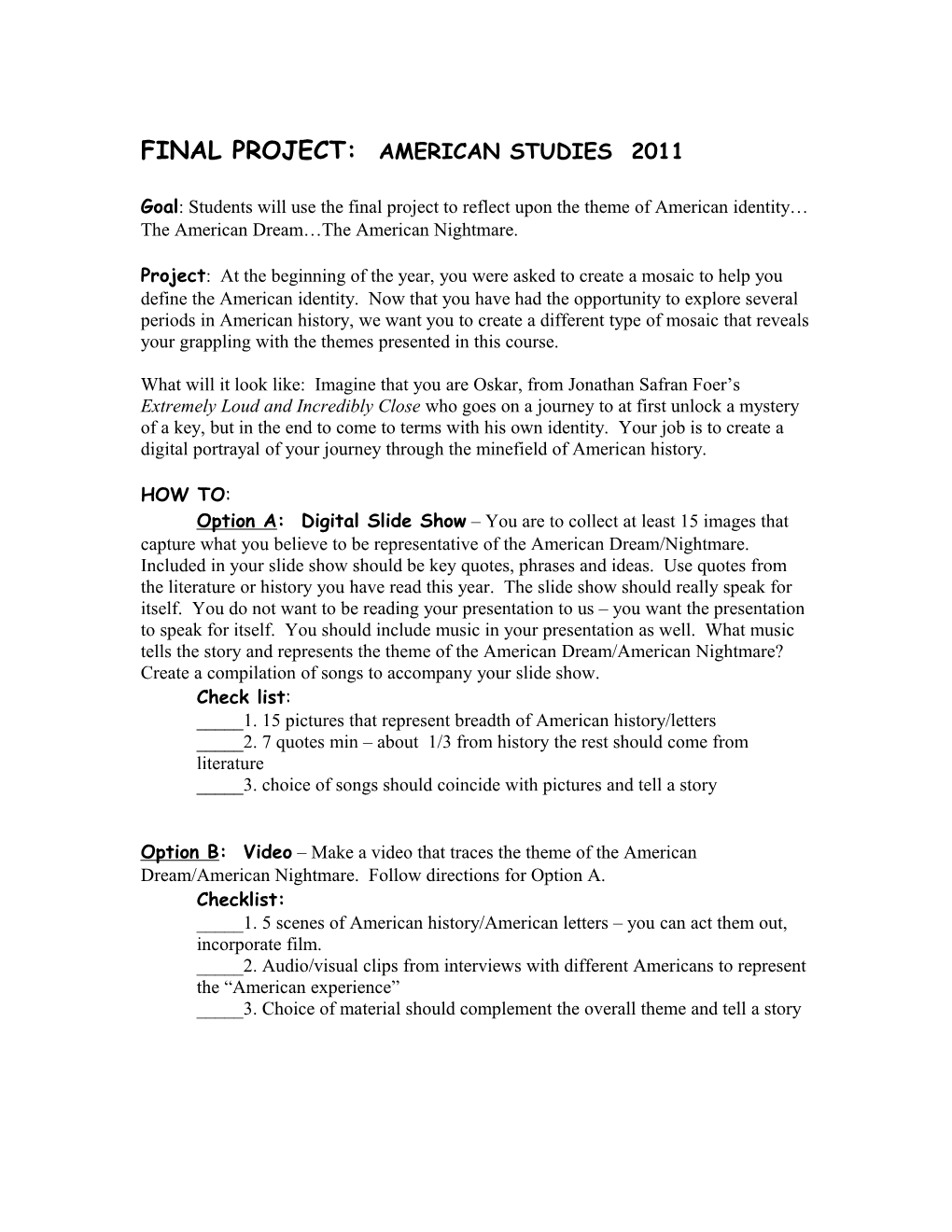Final Project: American Studies 2009