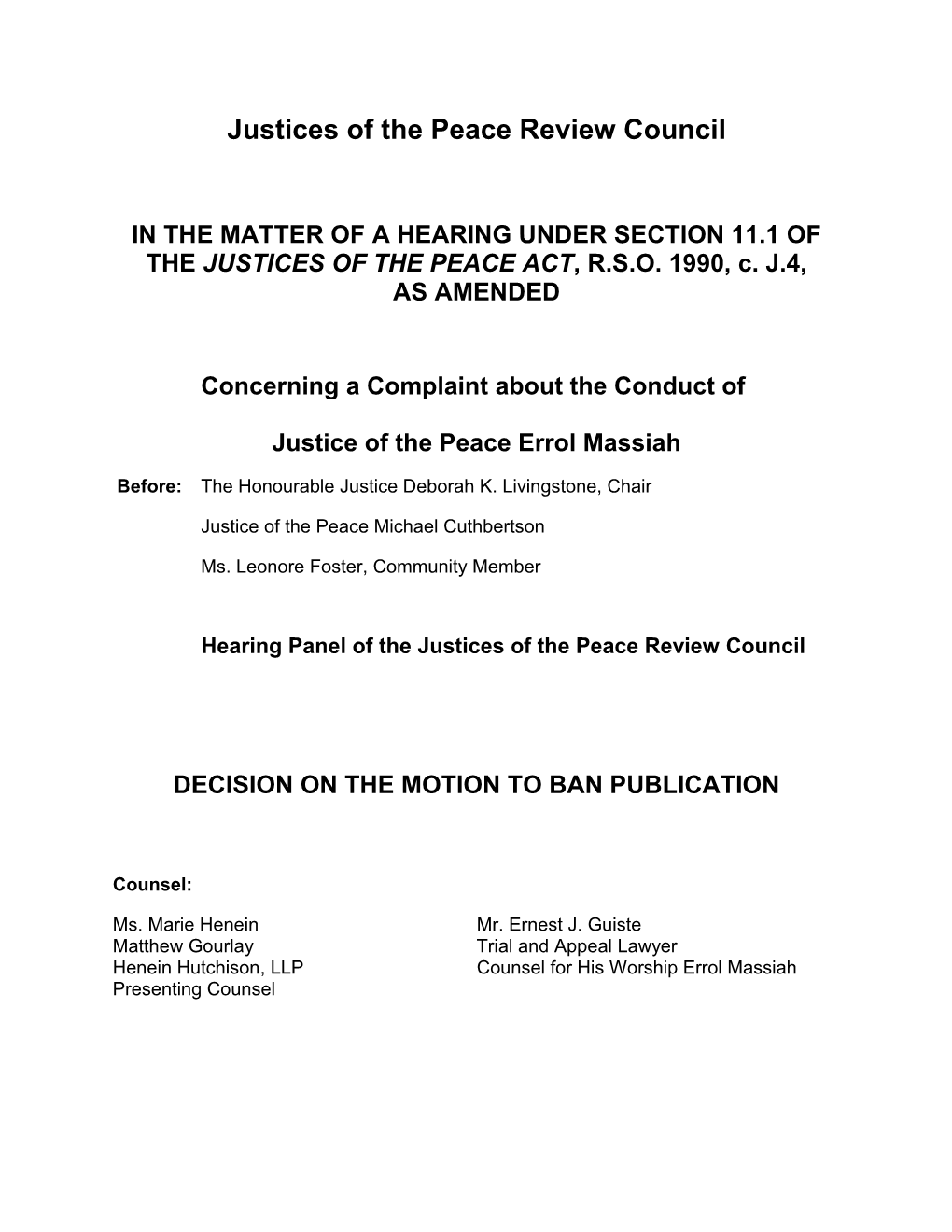Justice of the Peace Errol Massiah