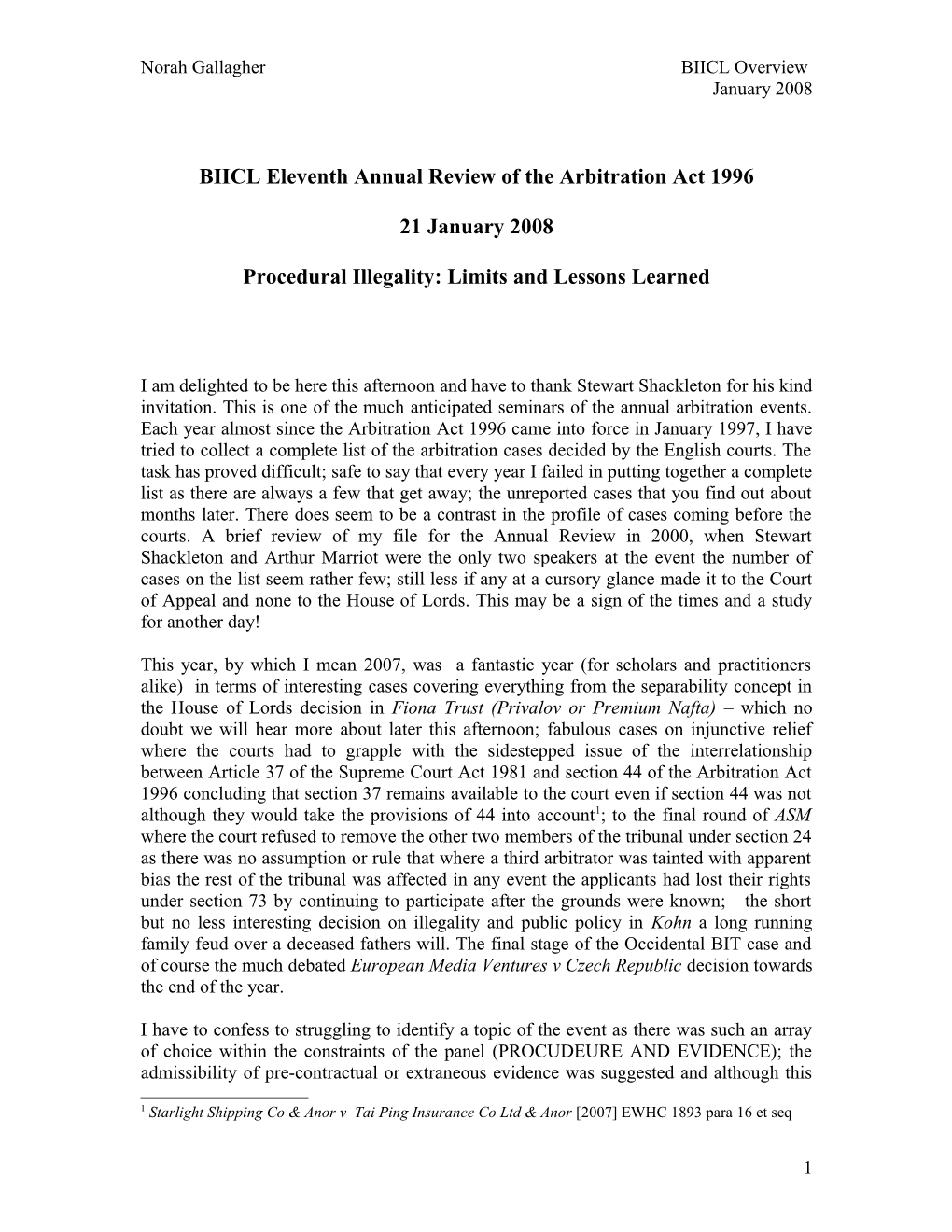 BIICL Eleventh Annual Review of the Arbitration Act 1996