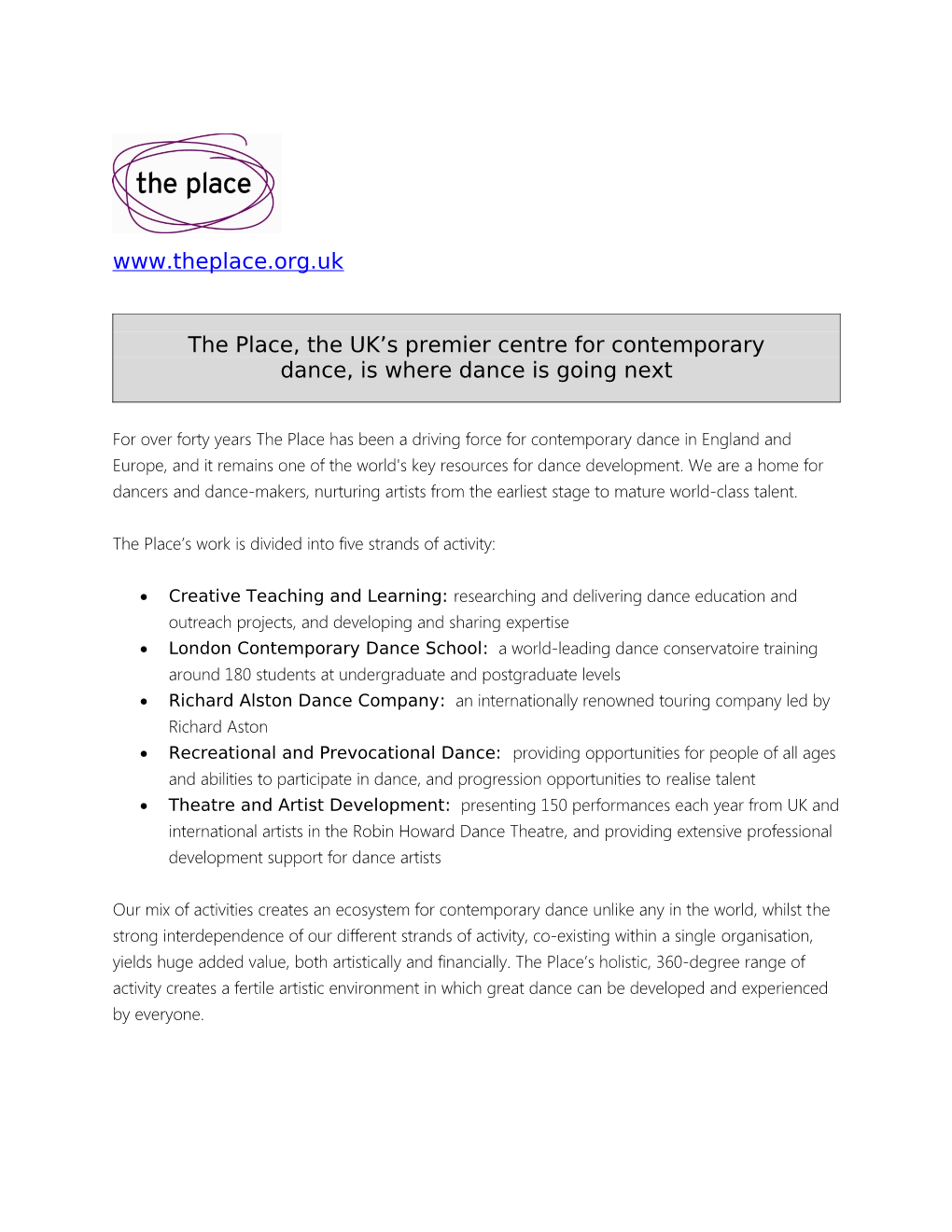 The Place, the UK S Premier Centre for Contemporary s1