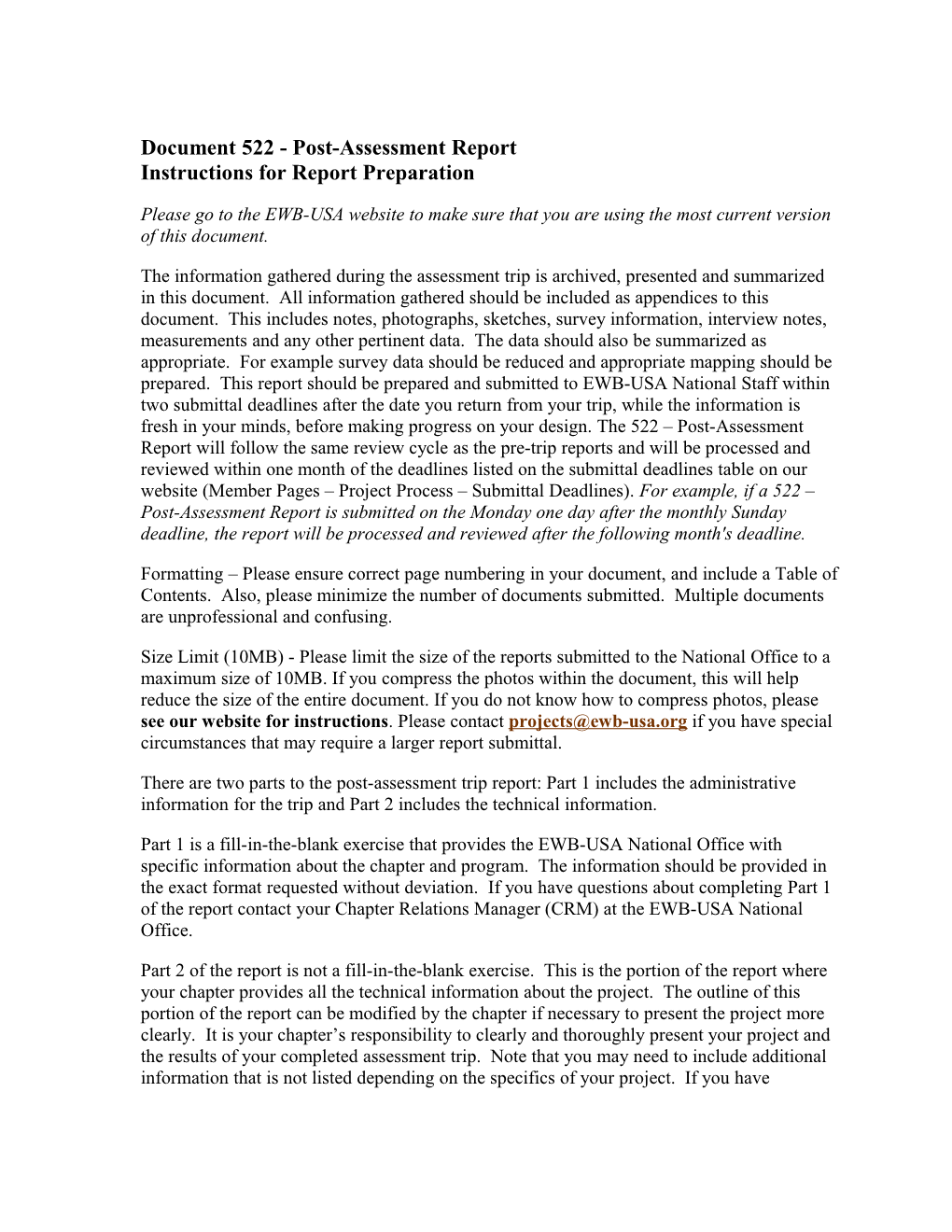 Document 522 - Post-Assessment Report Rev. 09-2011