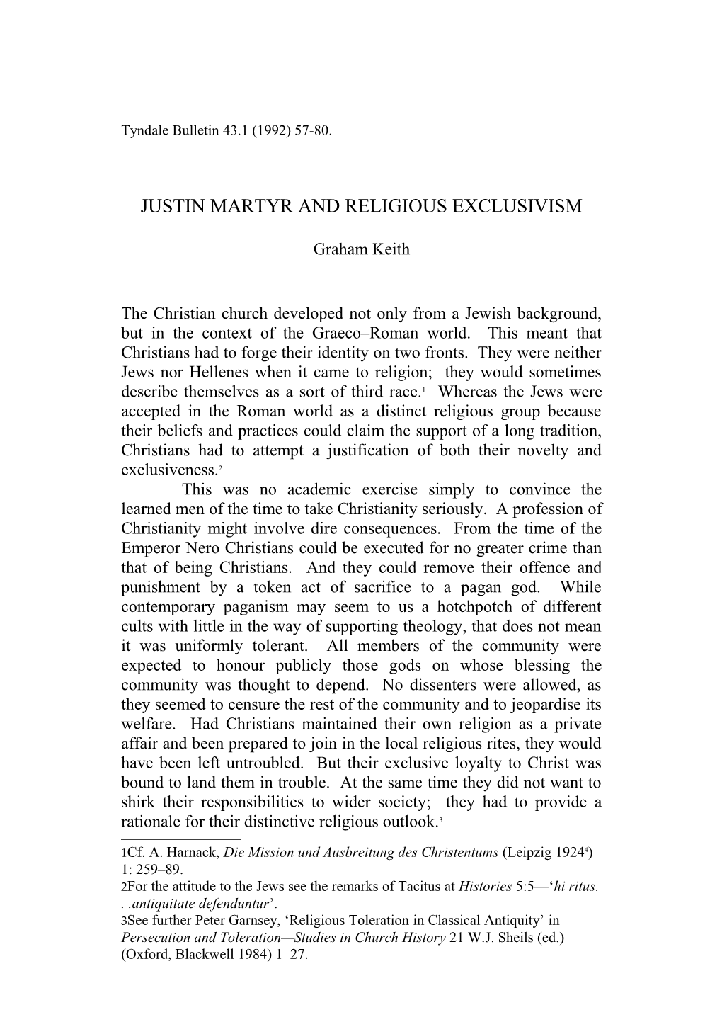 Justin Martyr and Religious Exclusivism