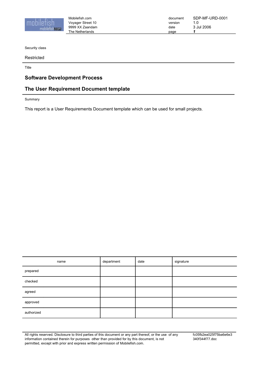 User Requirement Document (URD) Template
