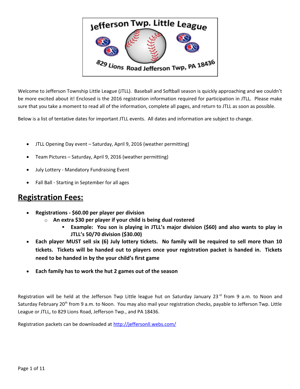 Welcome to Jefferson Township Little League (JTLL). Baseball and Softball Season Is Quickly