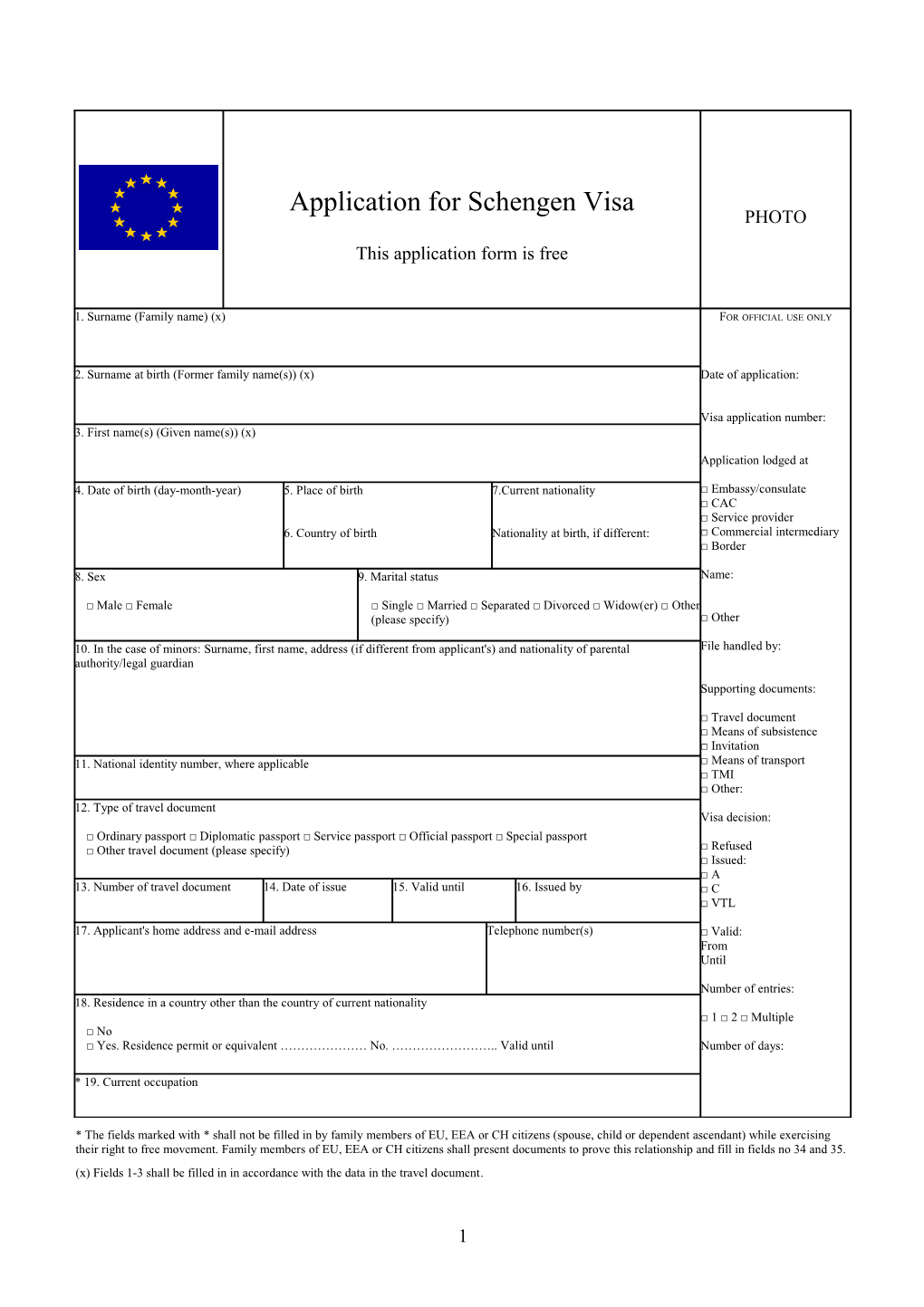 Schengen Visa Application Form (ENG)