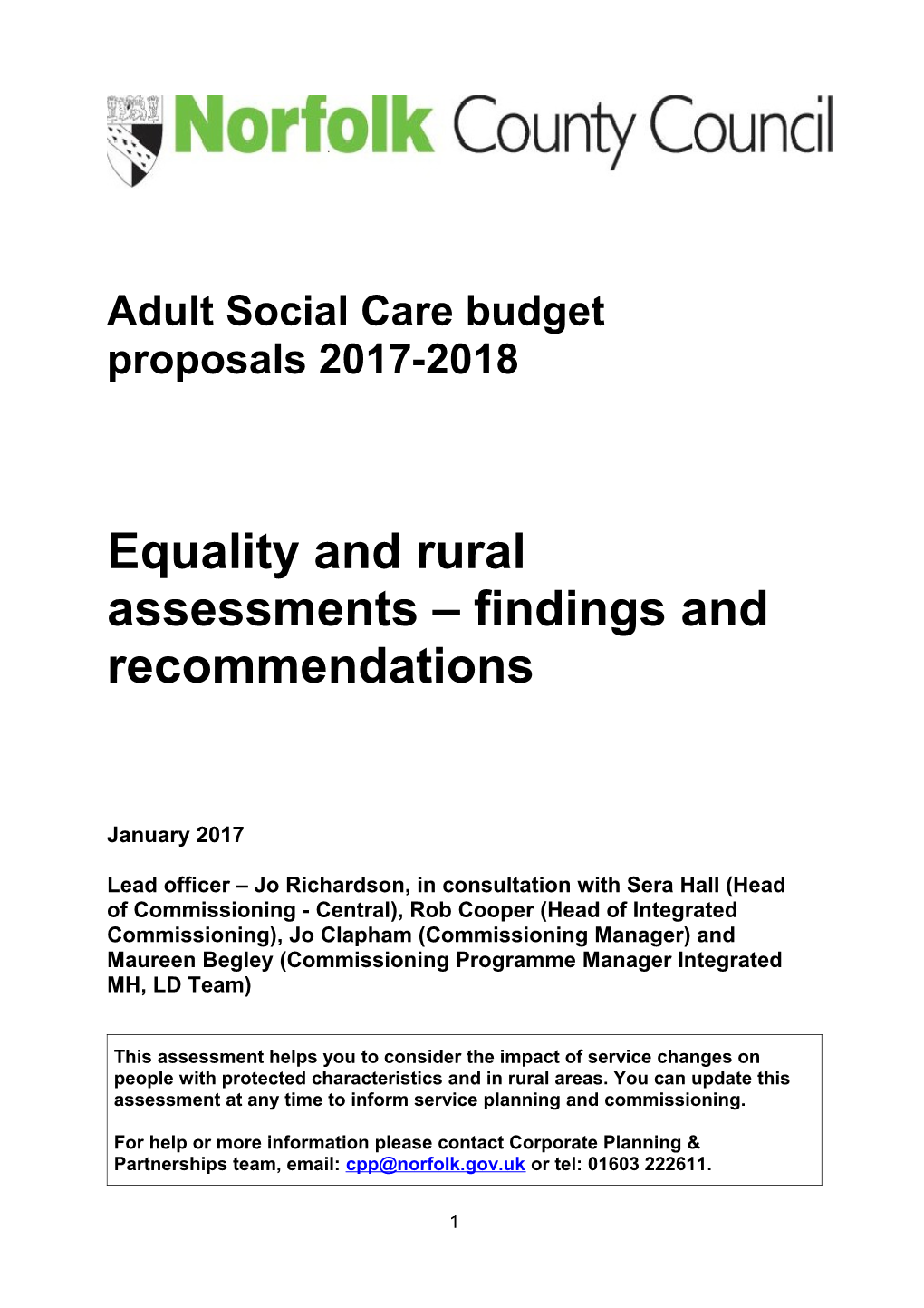Adult Social Care Budget Proposals 2017-2018
