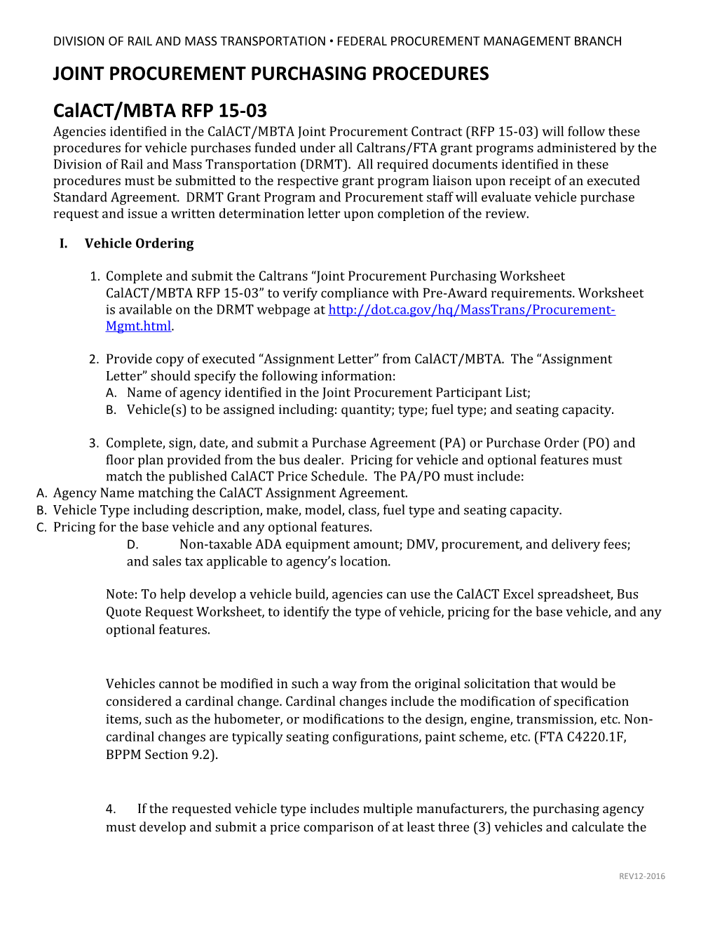 Caltrans DMT Federal Vehicle Procurement Process