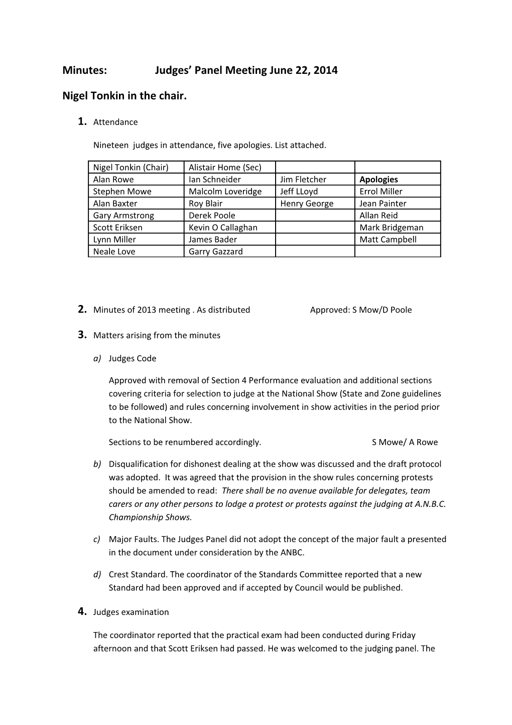 Minutes: Judges Panel Meeting June 22, 2014