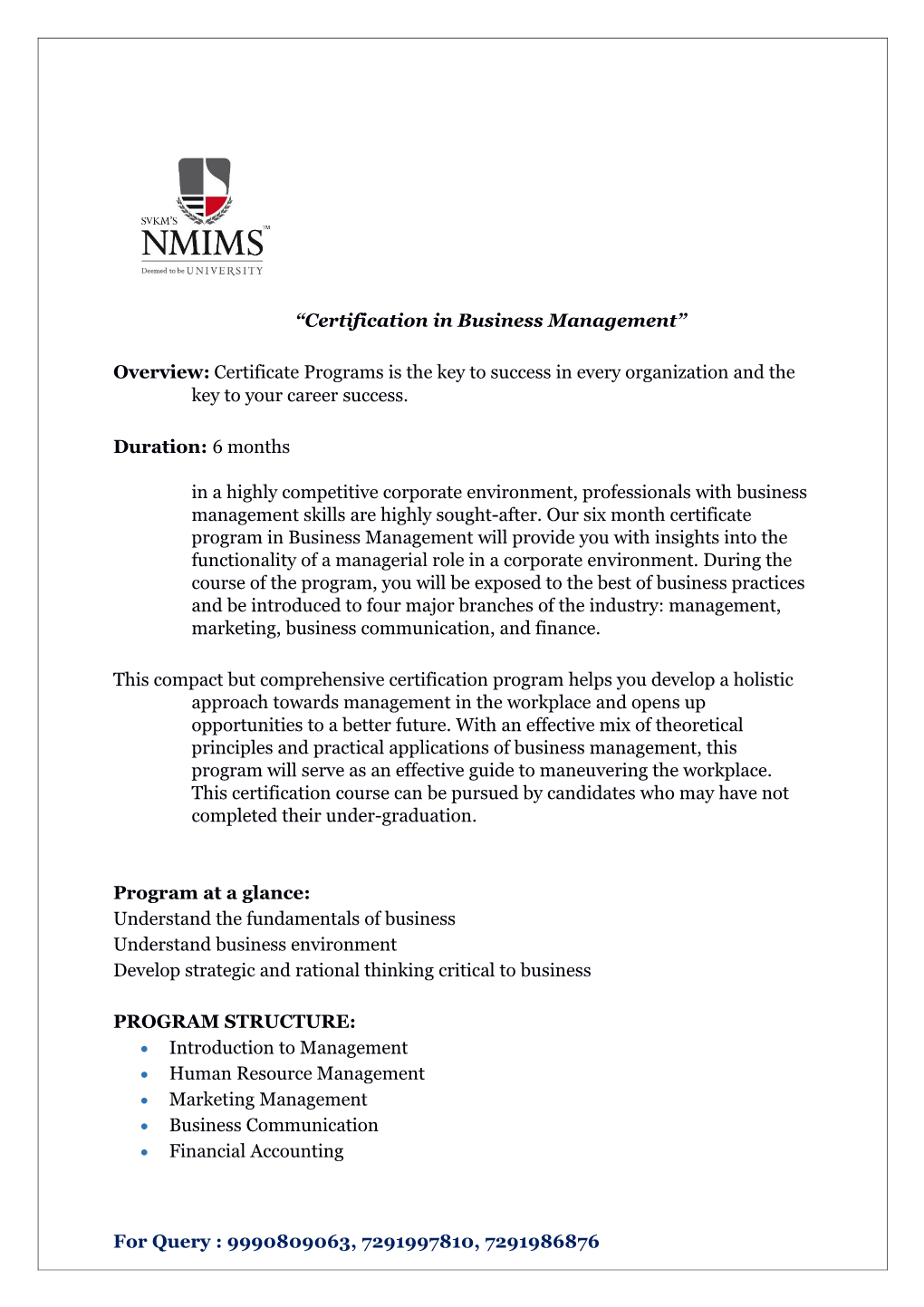 Certification in Business Management