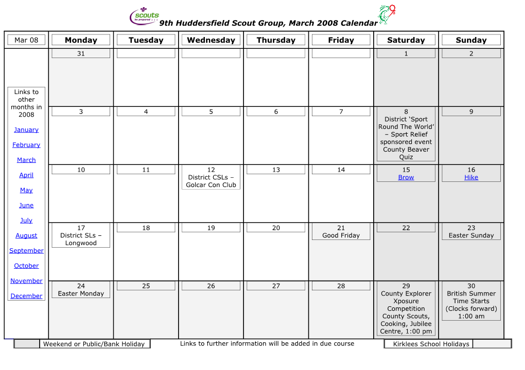 9Th Huddersfield Scout Group, January 2008 Calendar