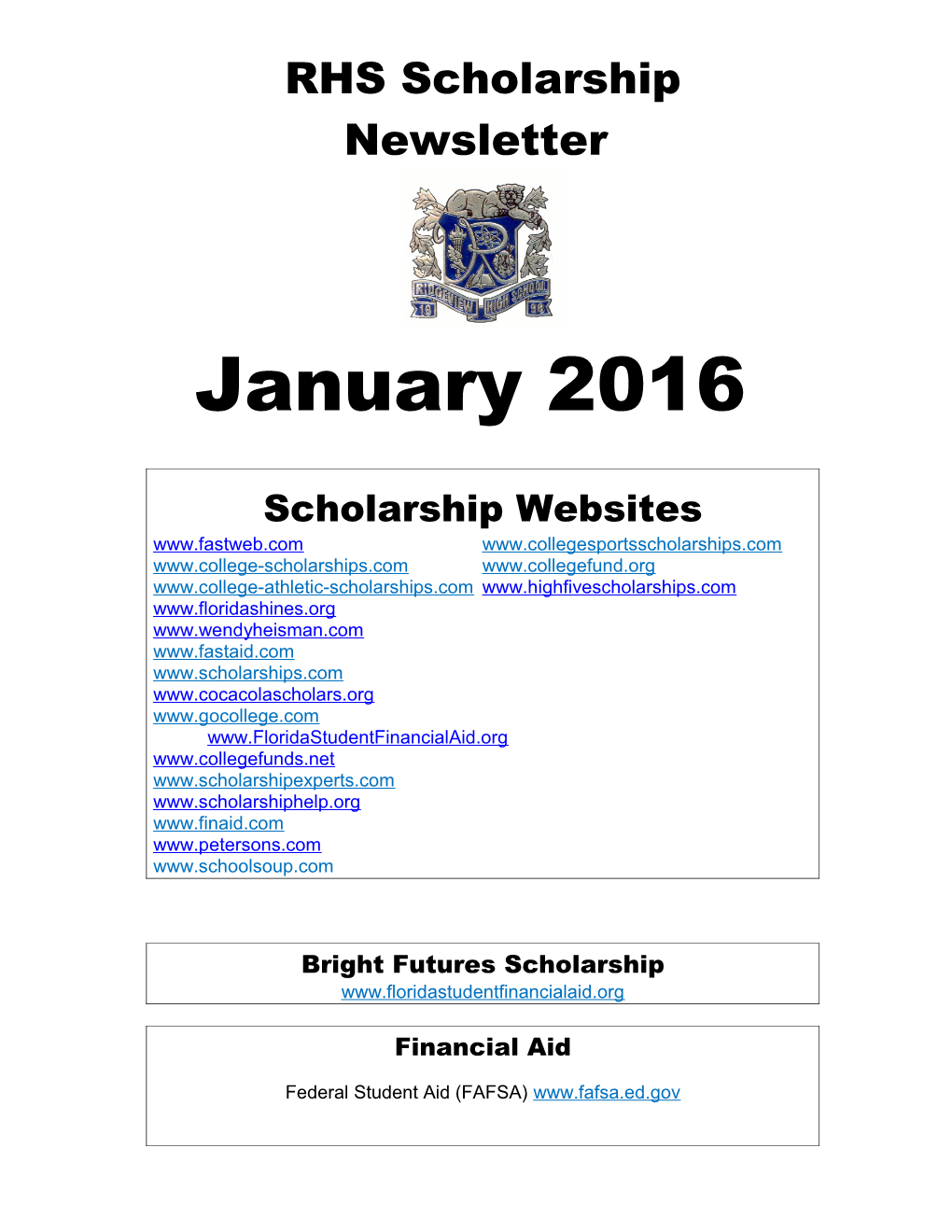 RHS Scholarship Newsletter