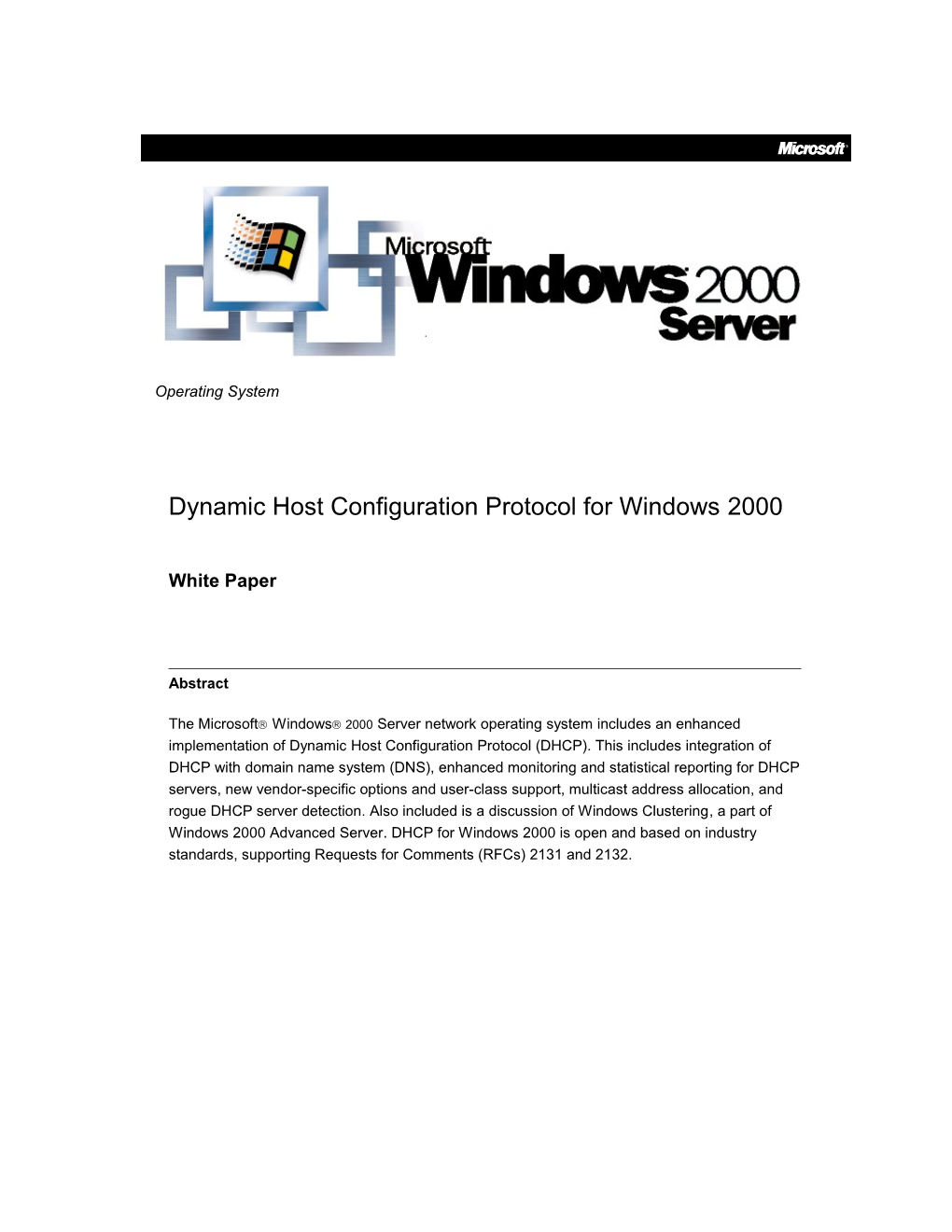 Dynamic Host Configuration Protocol for Window 2000