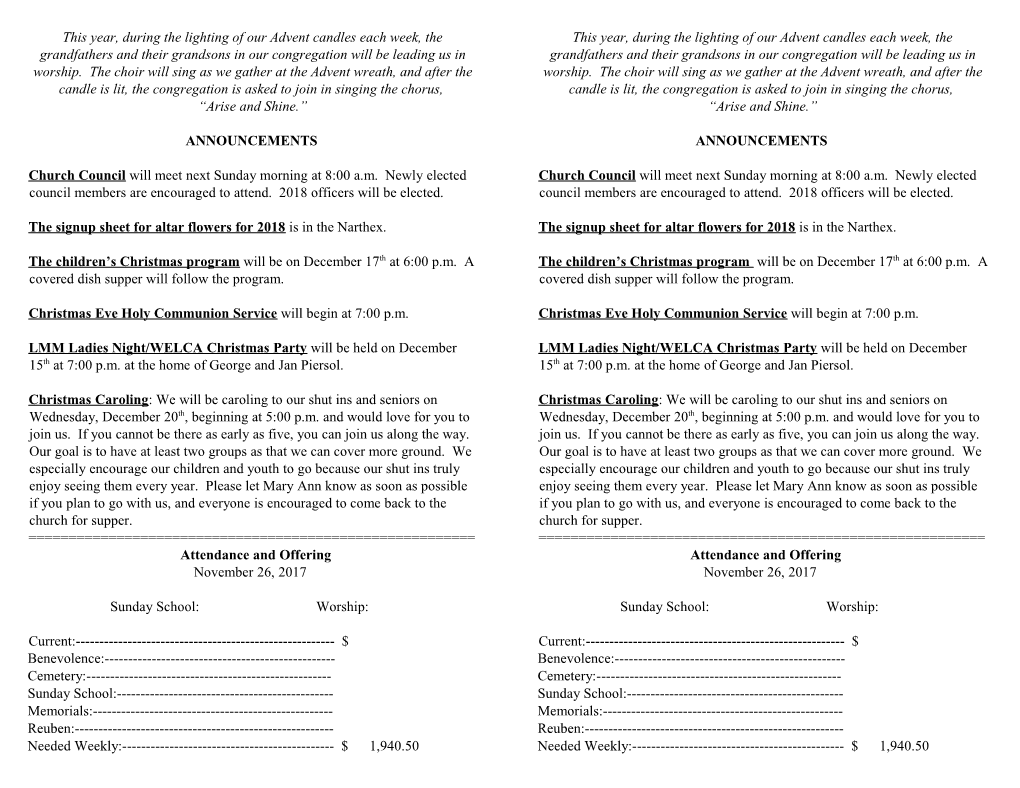 The Signup Sheet for Altar Flowers for 2018 Is in the Narthex