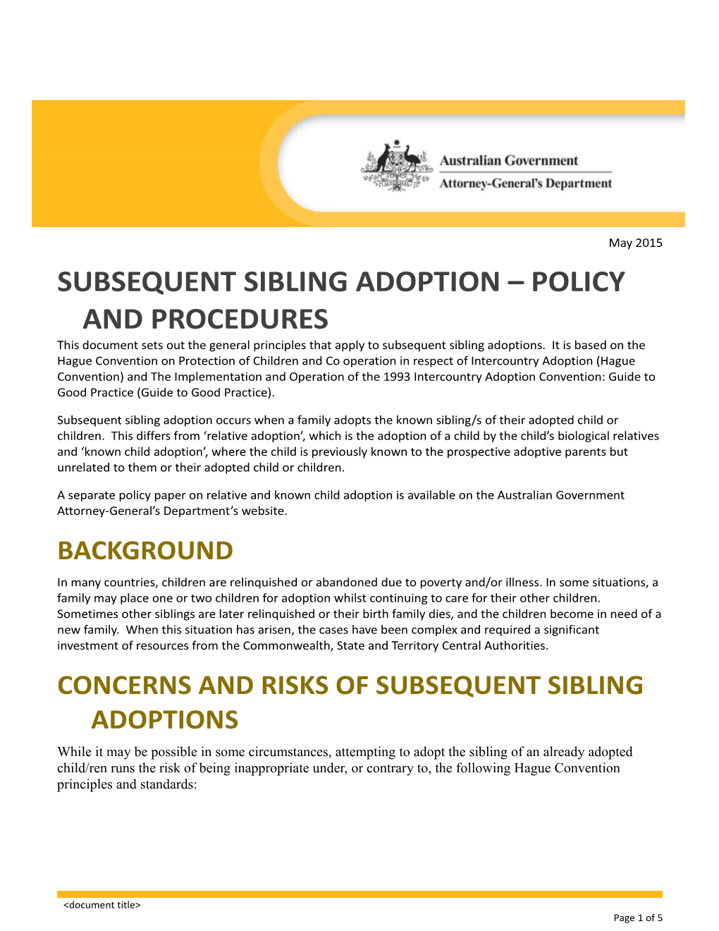 Subsequent Sibling Adoption Policy Paper