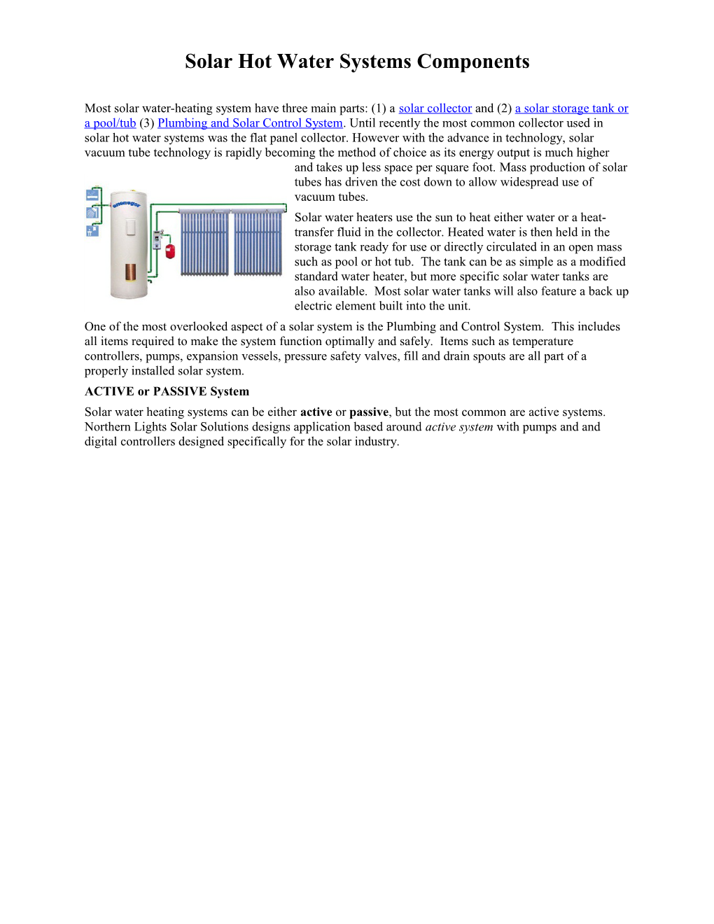 Solar Hot Water Systems Components