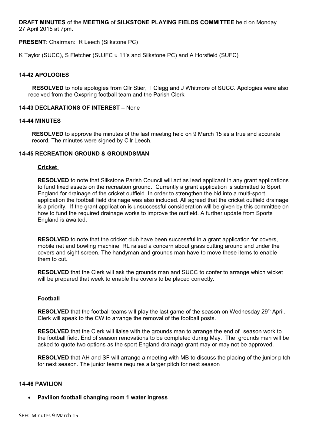 MINUTES of the MEETING of SILKSTONE PLAYING FIELDS COMMITTEE Held on Monday 20 September s3