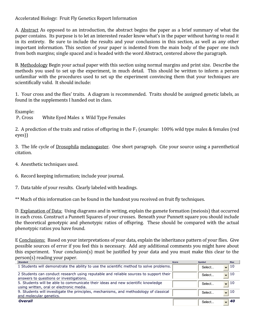 Accelerated Biology: Fruit Fly Genetics Report Information