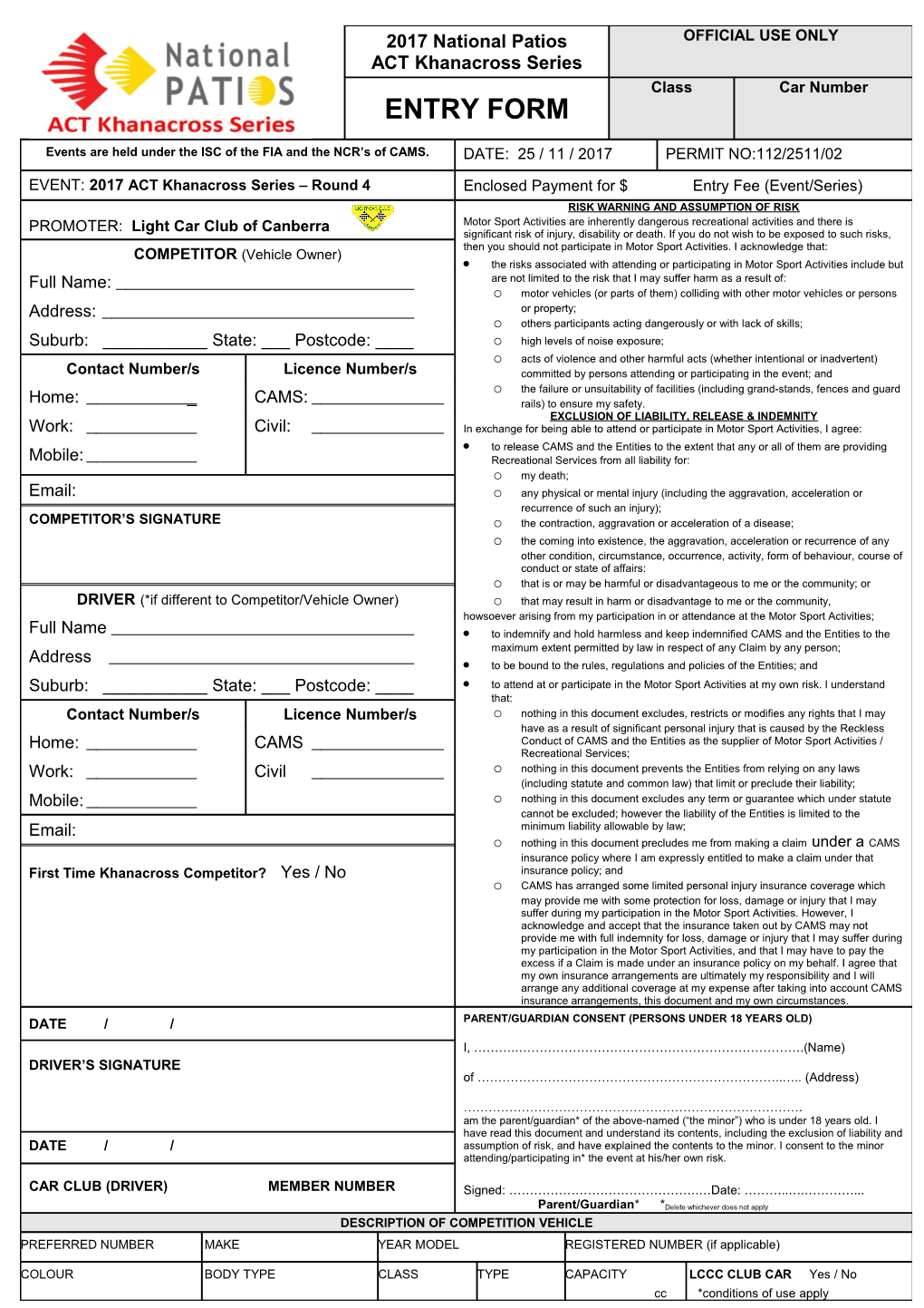 Motorkhana Entry Form