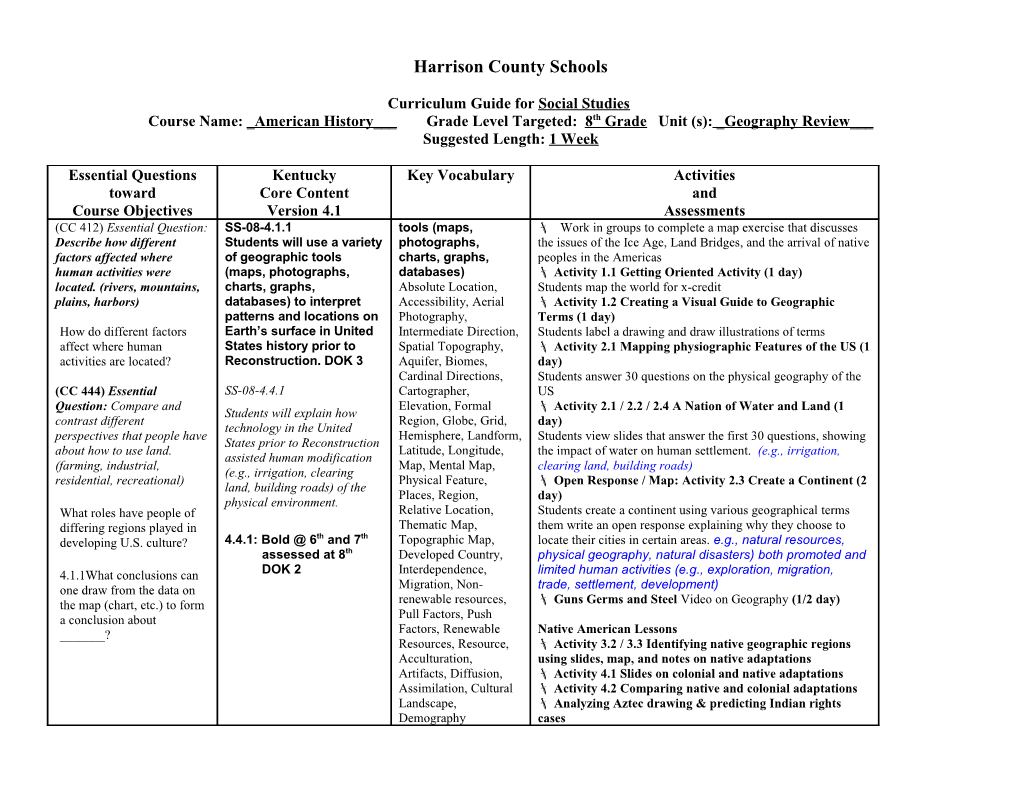 HCMS Curriculum Mapping