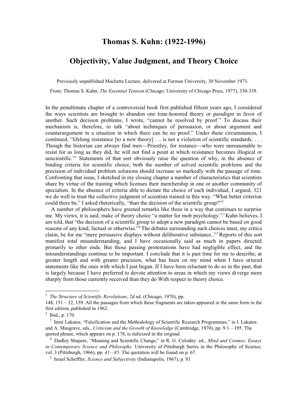 Objectivity, Value Judgment, and Theory Choice