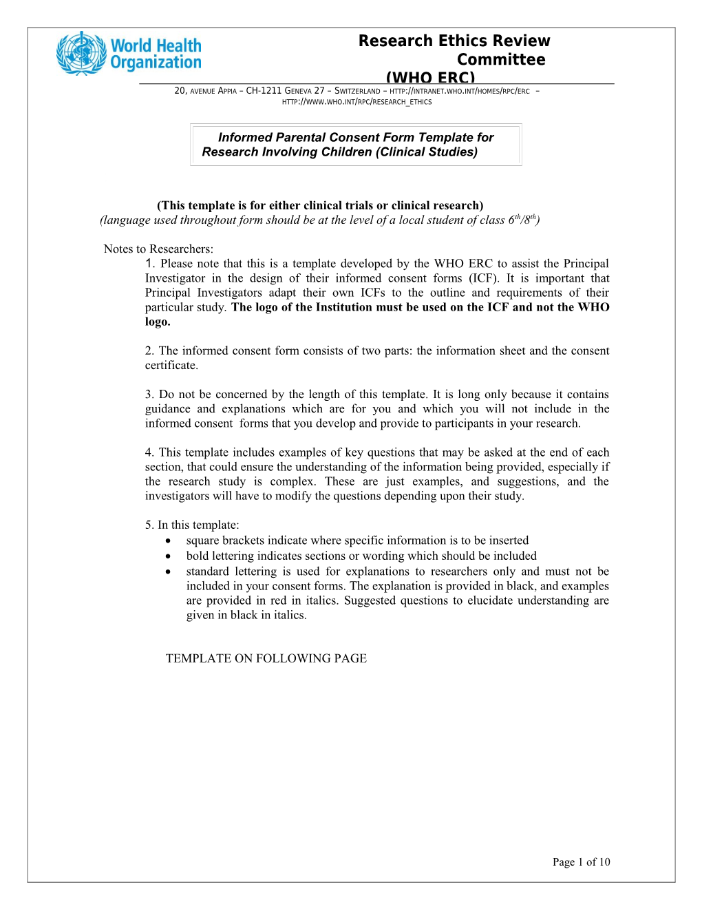 Informed Consent Form Template For Clinical Trials
