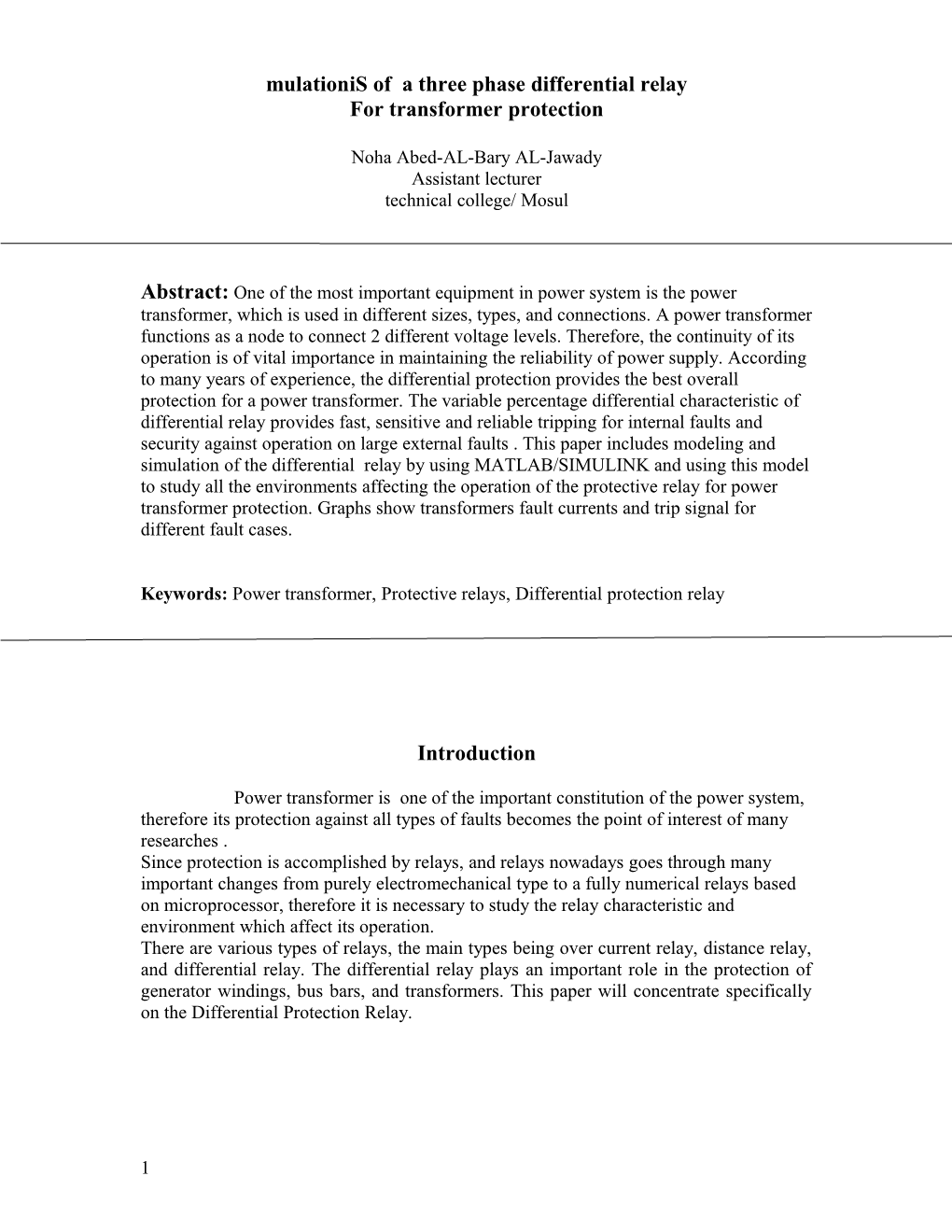 Modeling of the Siemens 7UT6 Differential Relay