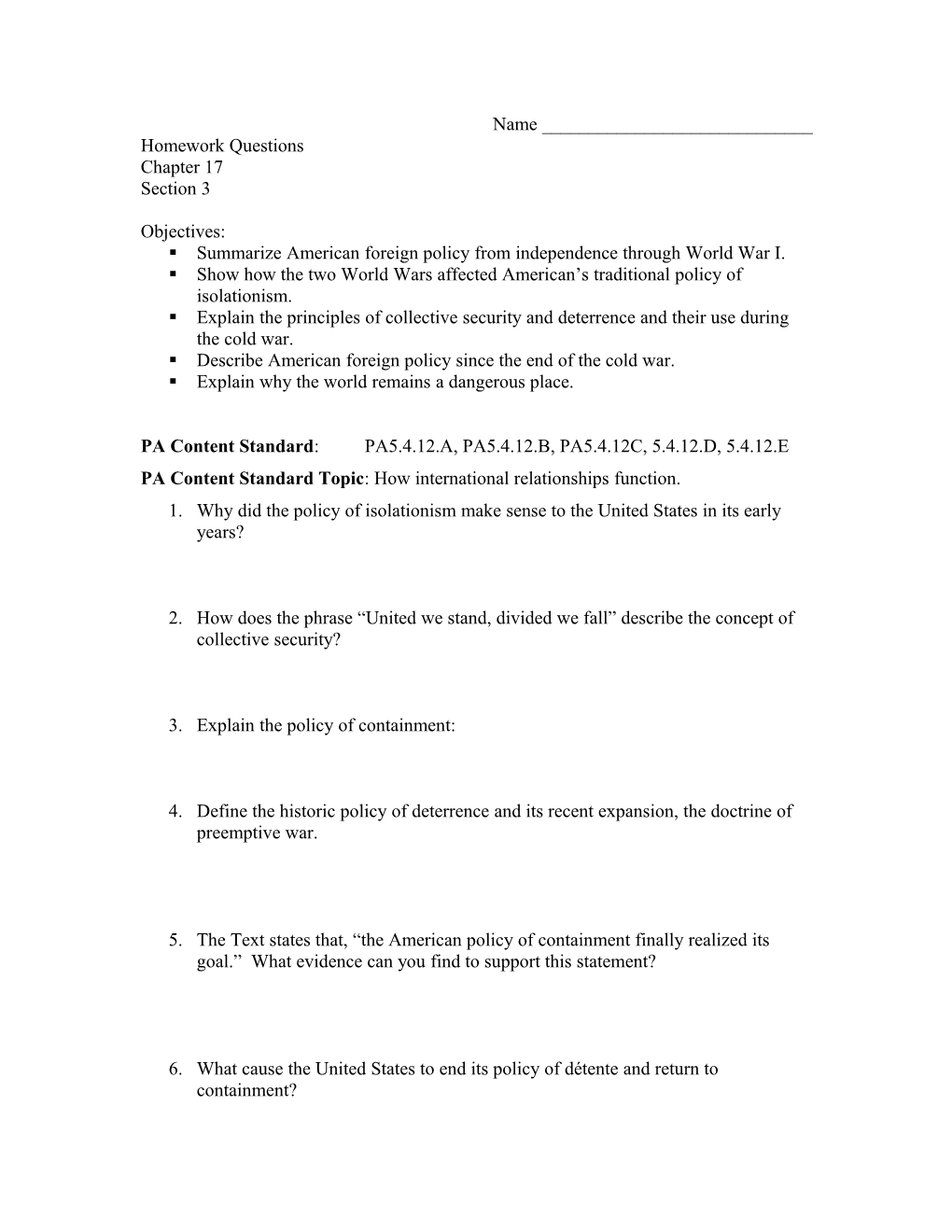 Homework Questions Chapter 17 Section 4
