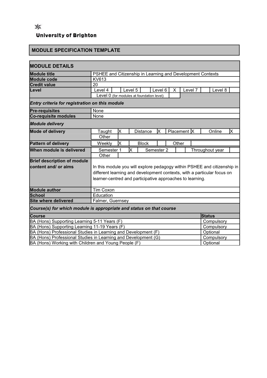 Module Specification Template s2